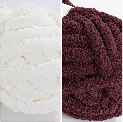 Vista 134 de HOMBYS Paquete de 8 hilos gruesos surtidos para tejer a ganchillo, hilo súper voluminoso, grande, suave y esponjoso, hilo de felpilla grueso para 4