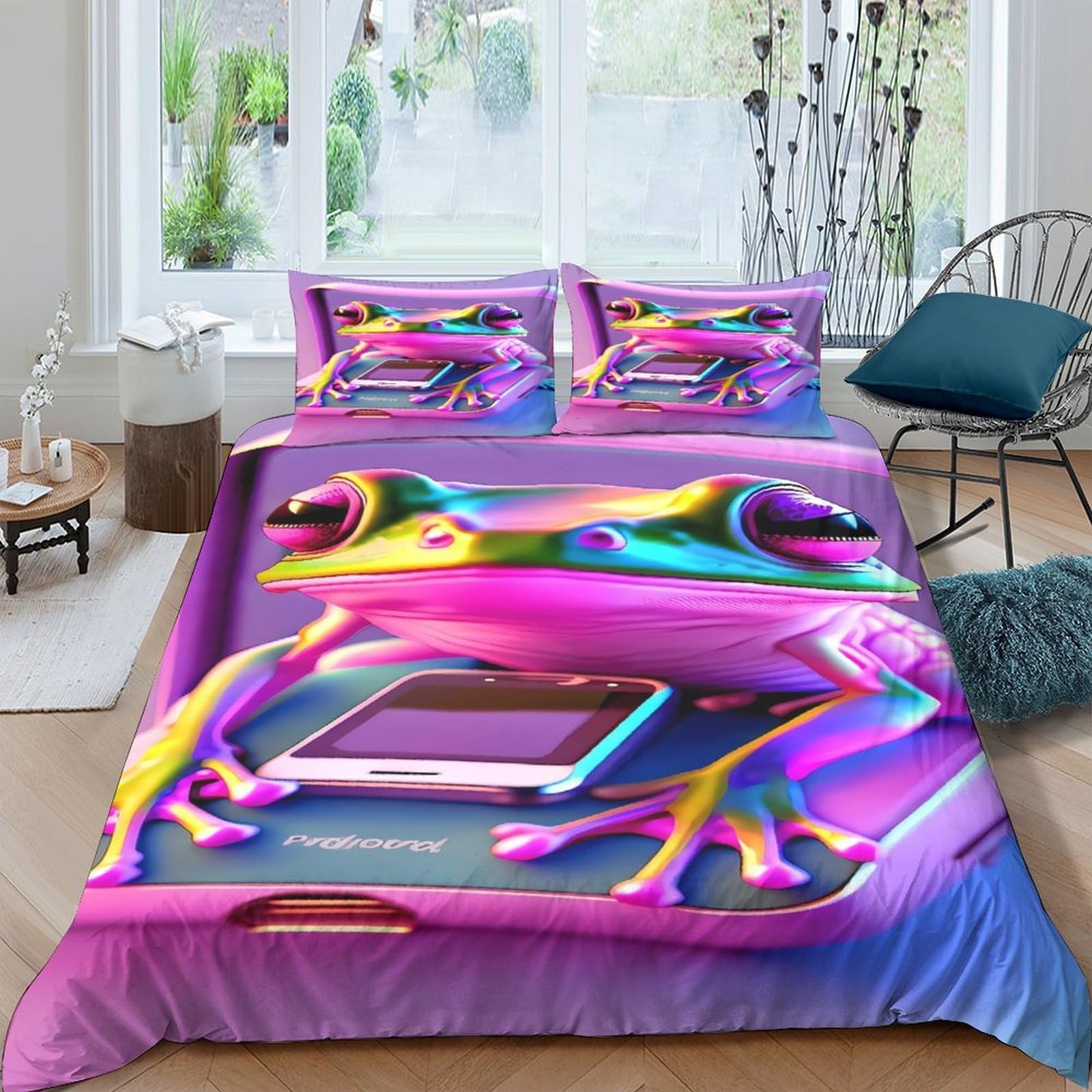 Ctjqhvkz Style-5 3D Printed Neon Frog Fitted Sheet Microfiber Vibrant Animal Art Mattress Cover For Bedroom Dorm Easy Care Single（135X200cm）