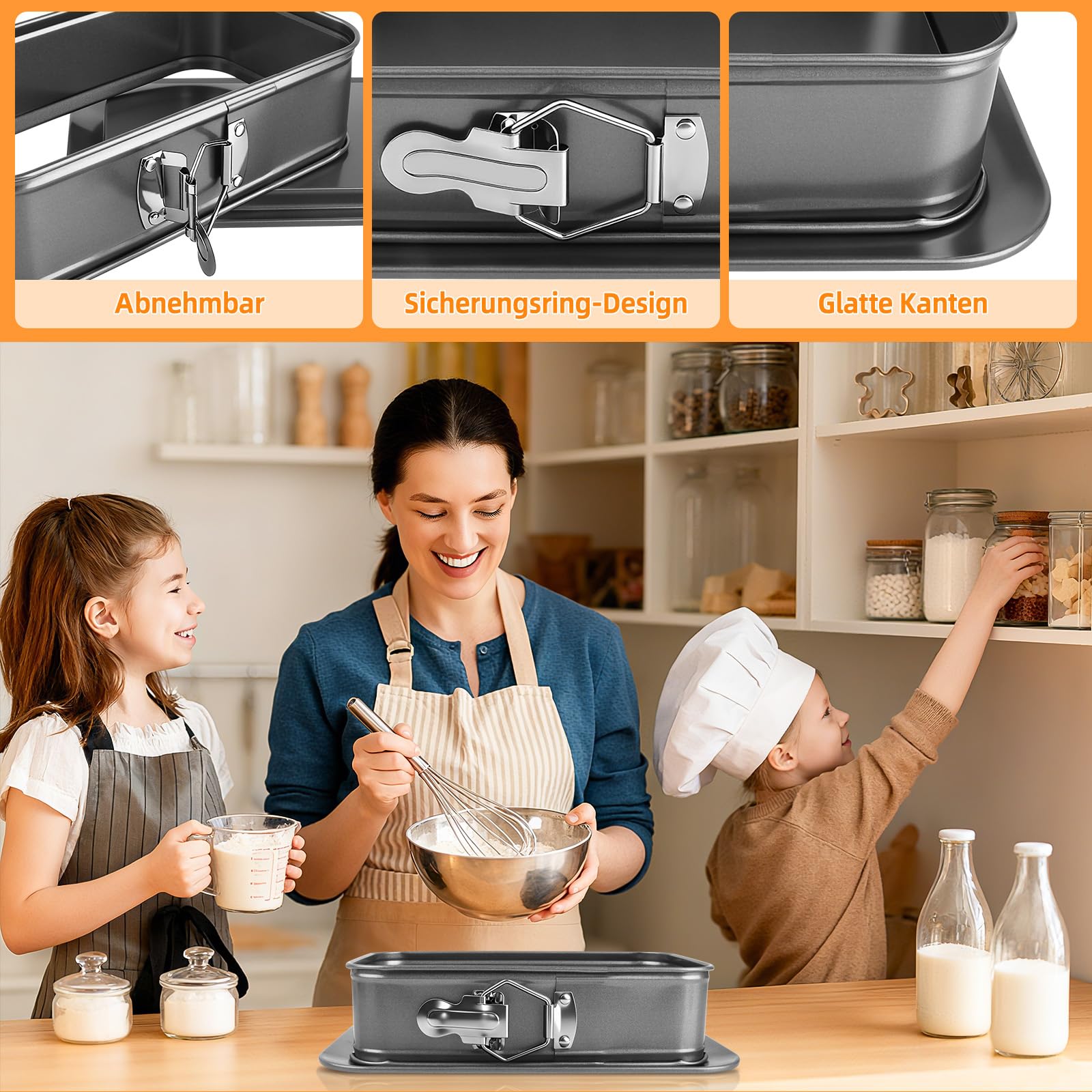 Rechteckige Springform Backform 28x18 cm mit Antihaft-Beschichtung - Inklusive 2 Backhandschuhe - Auslaufsicher und Leicht zu Reinigen - Ideal für Käsekuchen, Tiramisu und Heimbacken