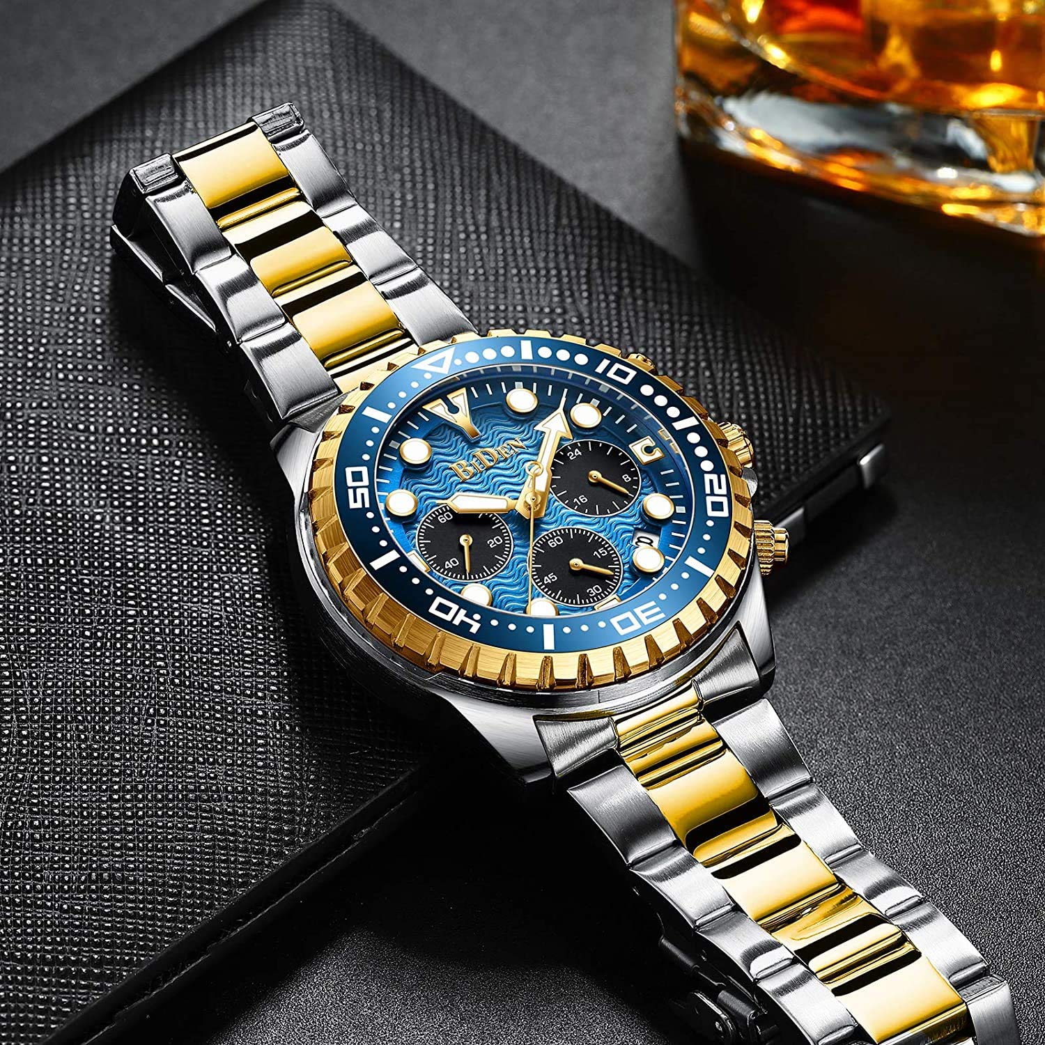 MASTOP Reloj para hombre con cronógrafo, resistente al agua, de acero inoxidable, con fecha de negocios, analógico, de cuarzo, para hombre