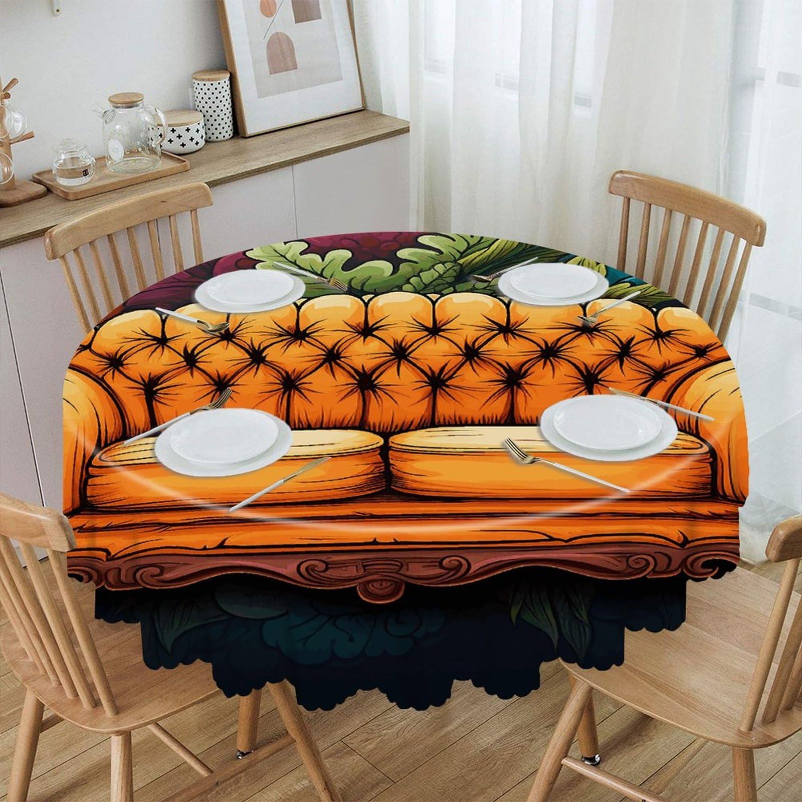 VstaDank Couch Round Tablecloth Premium Polyester Table Cloth Heavy Duty Washable Fabric Tablecloth Waterproof Holiday Table Cover Decorative Tablecloths for Dining 60"