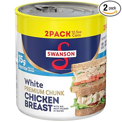 Swanson White Premium Chunk Chicken Breast with Rib Meat in Water, 12.5 oz. (Pack of 2)