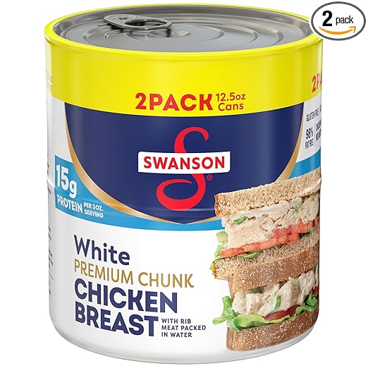 Swanson White Premium Chunk Chicken Breast with Rib Meat in Water, 12.5 oz. (Pack of 2)