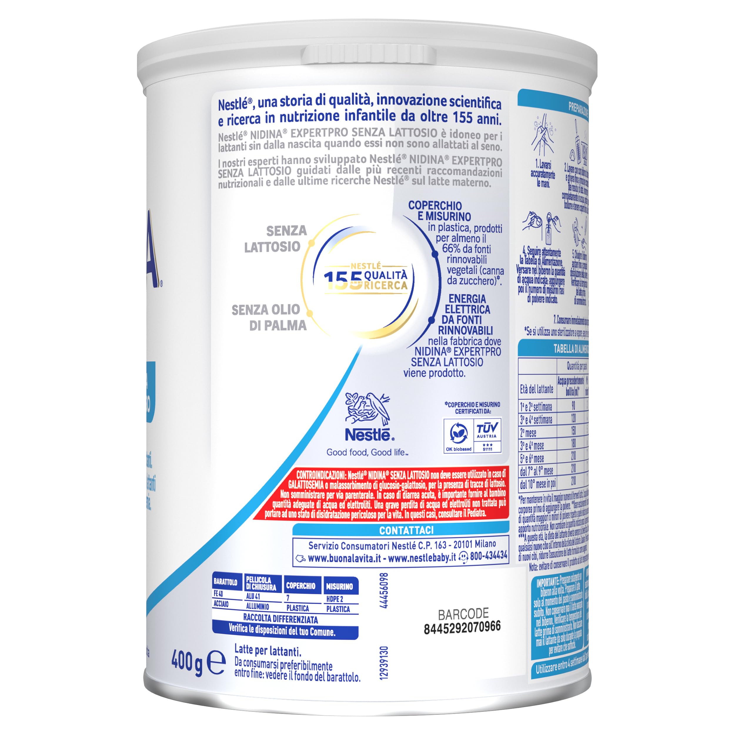 NIDINA EXPERT Pro Senza Lattosio Latte per Lattanti Polvere, Latta 400g
