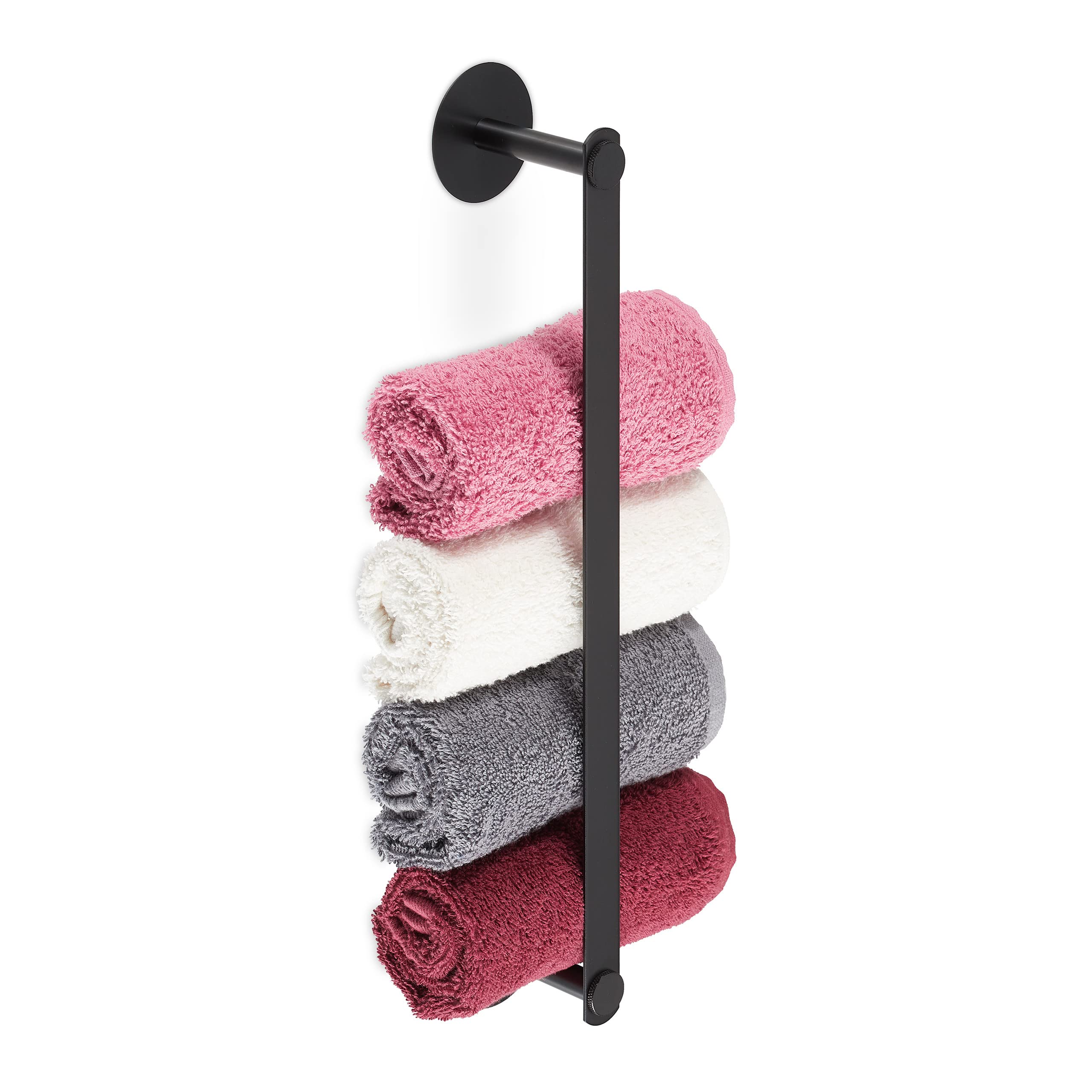 Relaxdays Porte-​Serviettes autoadhésif en INOX, pour la Salle de Bain,​sans perçage, HLP : 5,​5 x 40,​5 x 7 cm, Noir
