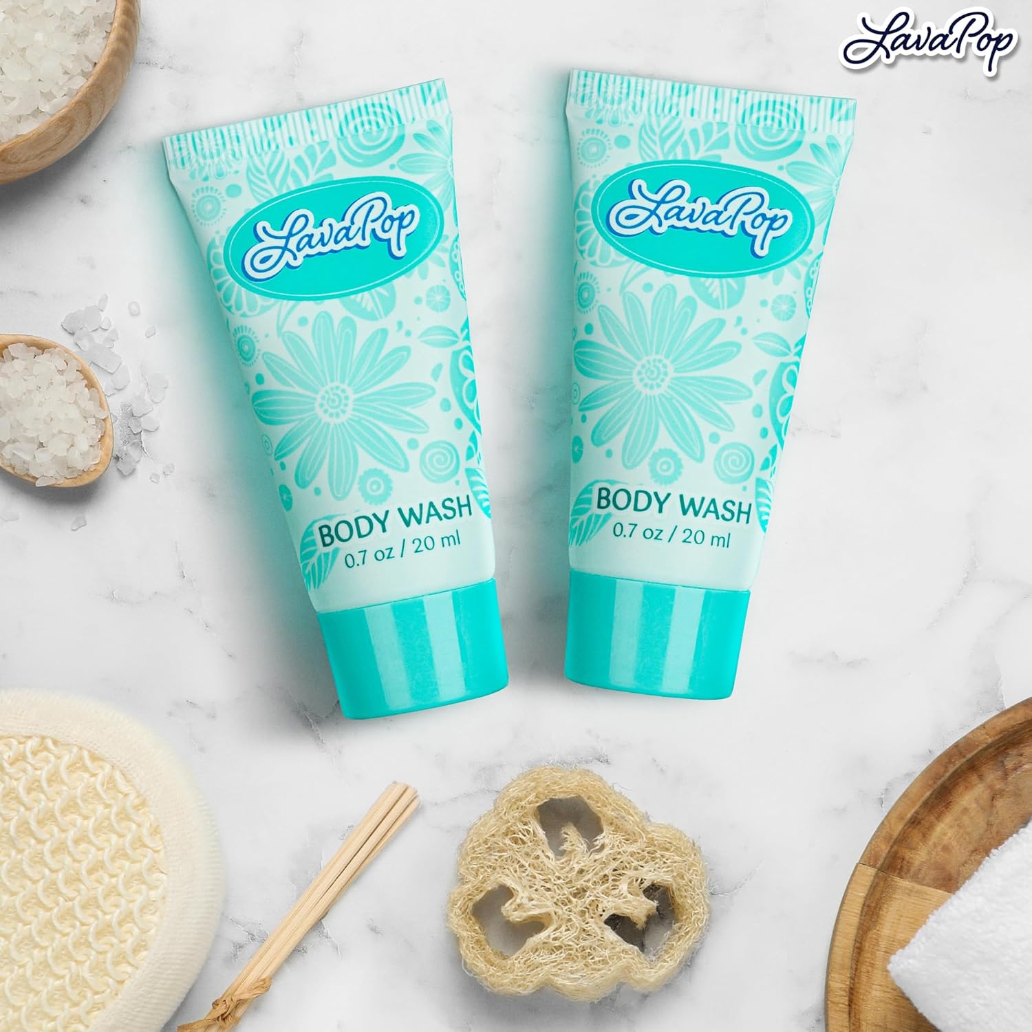 LavaPop - Travel Size Body Wash - Iris, Violet & Amber, 0.7 fl oz, 100 Pack - Delight Your Guests with Calming & Comforting Body Wash - Bulk Hotel Toiletries for Airbnb, Motels & Guest Rooms