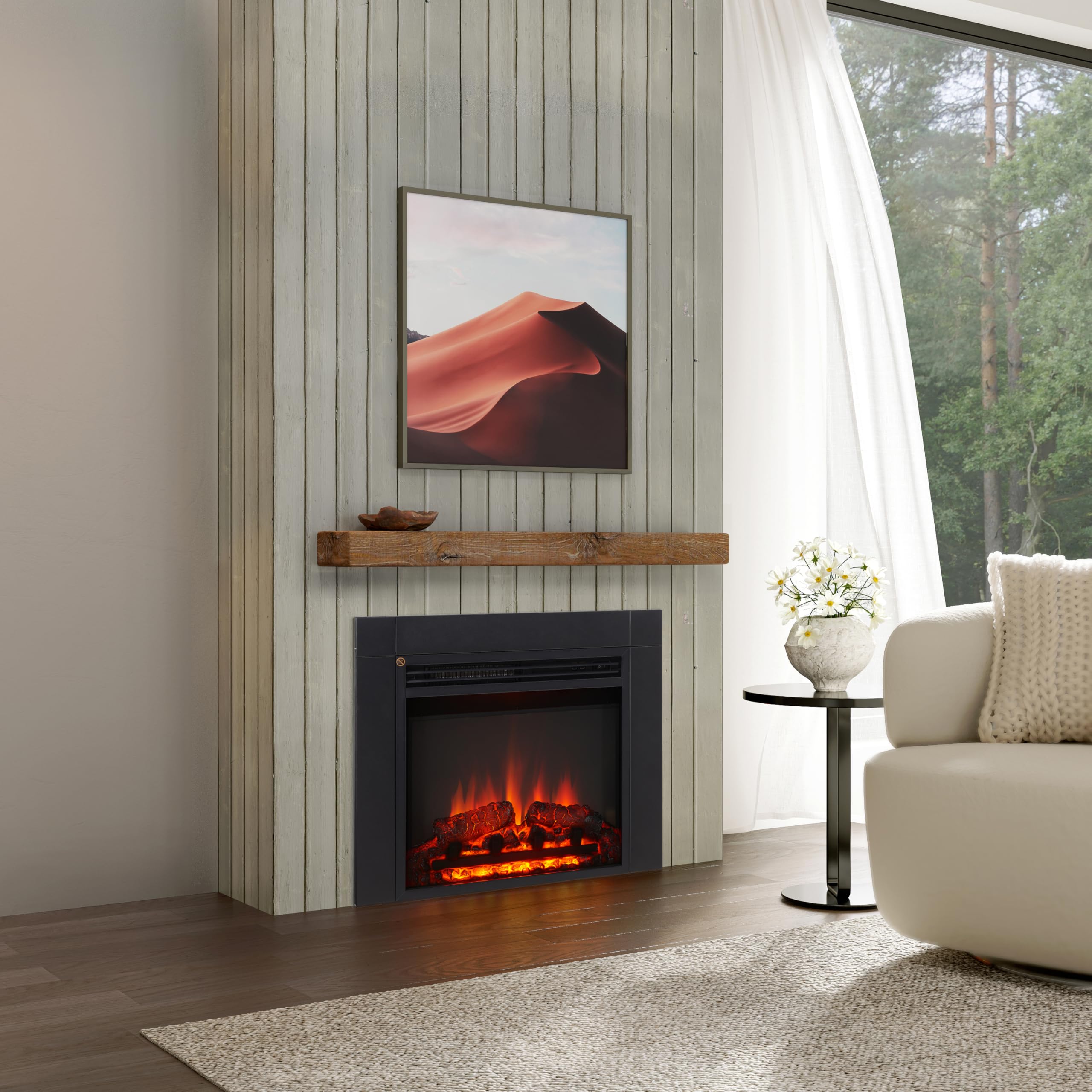 Flamme Black Innsbruck 60Cm/24" Electric Fireplace Insert With Trim Suitable For Custom Media Wall Or Mantel Surround Designs With Remote Control
