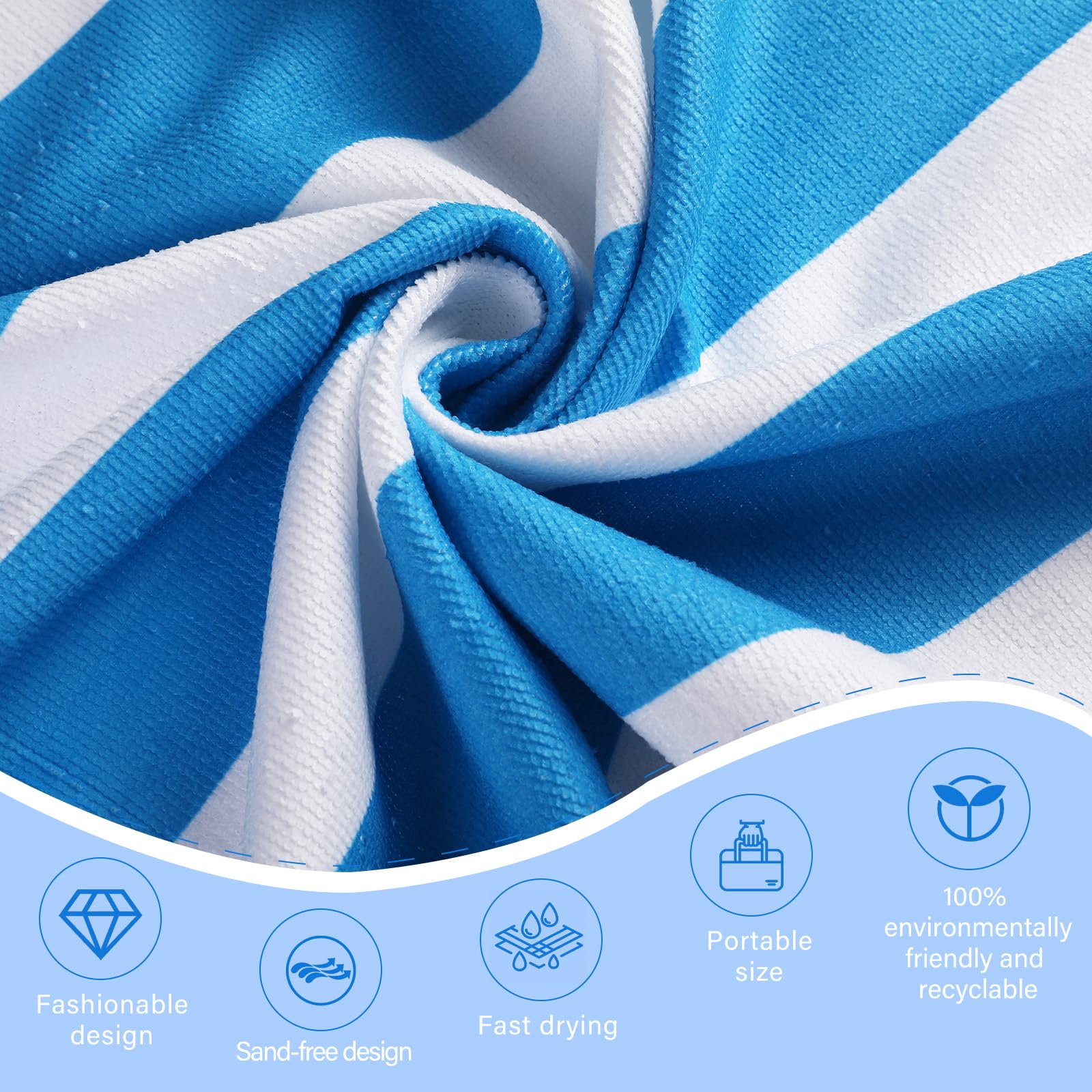 VZZNN 2Pcs Large Microfibre Beach Bath Towel, Quick Dry Microfibre, 100% Recycled Towel, Sand Free, Compact - Image 3