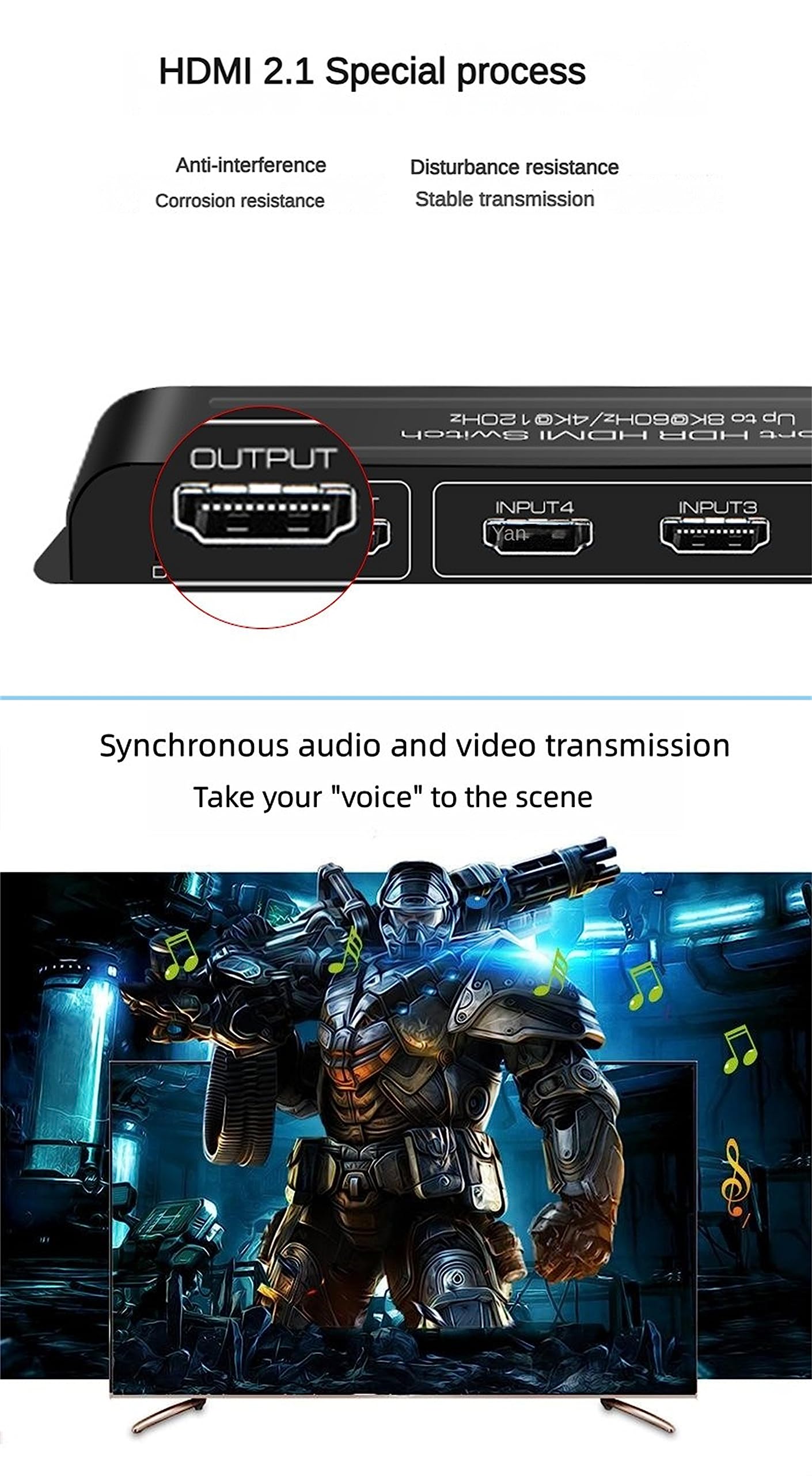8K HDMI 2.1 Przełącznik HDMI 4 W 1 4x1 HDCP2.3 Automatyczne przełączanie Sterowanie IR 48Gbps 8K@60Hz 4K@60hz/120Hz HDR10+ VRR HLG HDR ALL Dolby Vision Atmos AC3