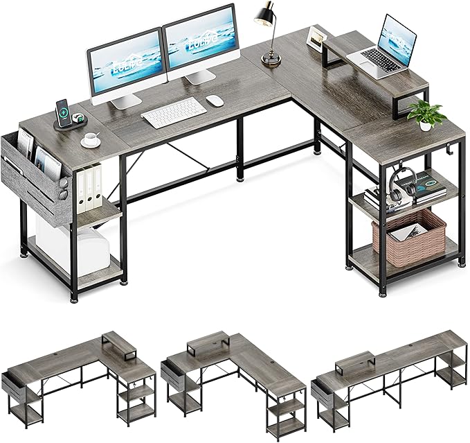 Lulive L Shaped Desk, 95" Reversible Corner Computer Desk