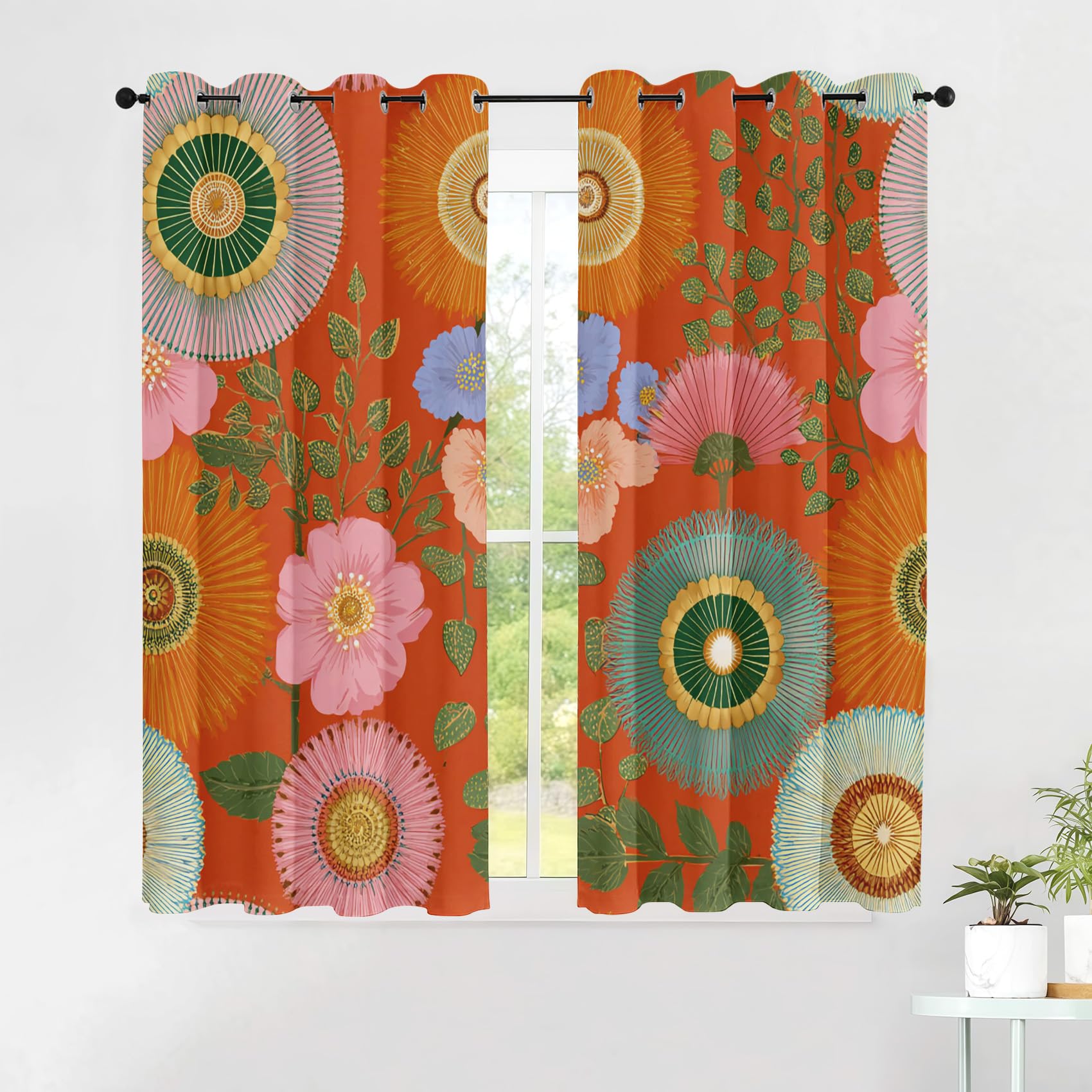 Générique Lot de 2 Rideau Occultant Fleur Bohème, Impression Floral Hippie Rétro Rideaux de Fenêtre Thermique Isolants Anti Bruit a Oeillets Rideaux Chambre Salon 140x245 cm L380y