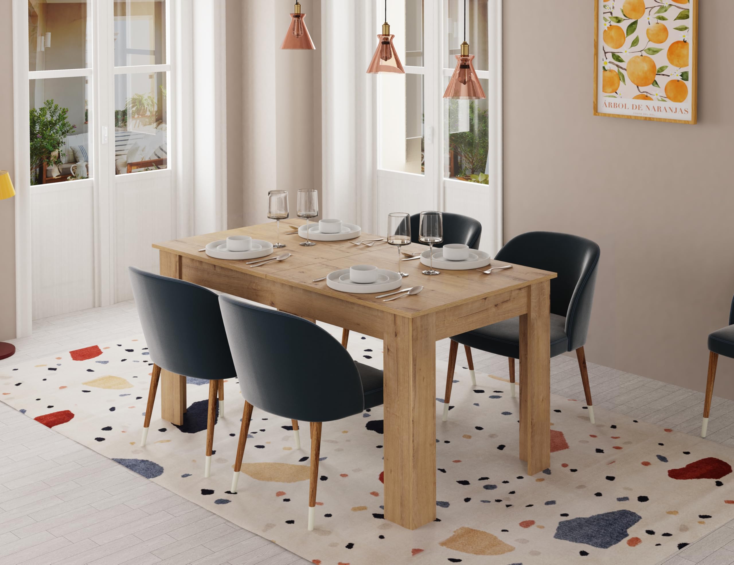 MUEBLES PITARCH | Mesa de Comedor Extensible 140-180 cm, Mesa Salón o Cocina, para 6 Personas, Roble Gold, Rectangular, Moderna, Elegante, Resistente