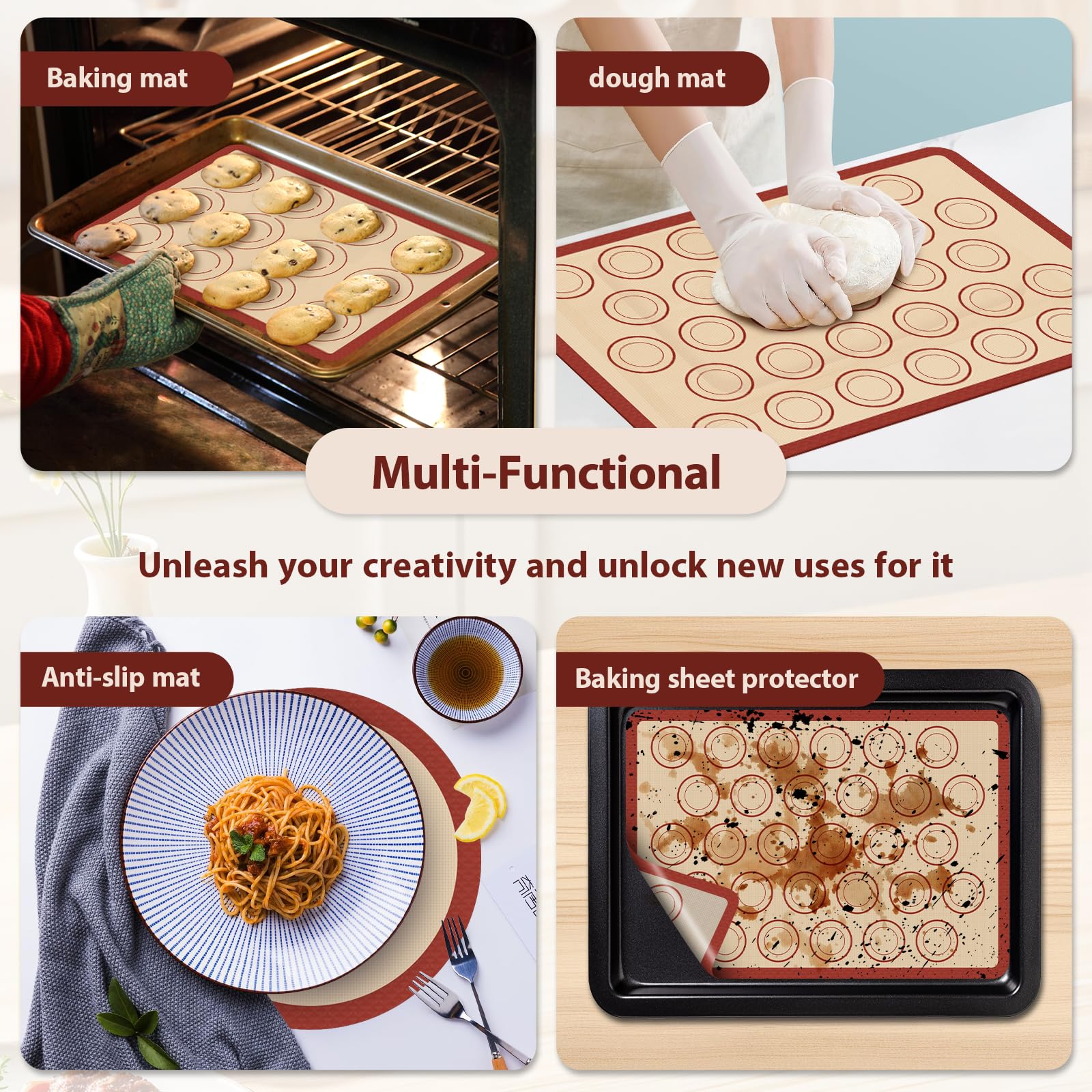 Silikon Backmatte 6er Set, Macaron Silikon Backmatte für Backbleche, Antihaft & Wiederverwendbar Silikonmatten zum Backen von Macarons, Keksen, Gebäck, Pizza