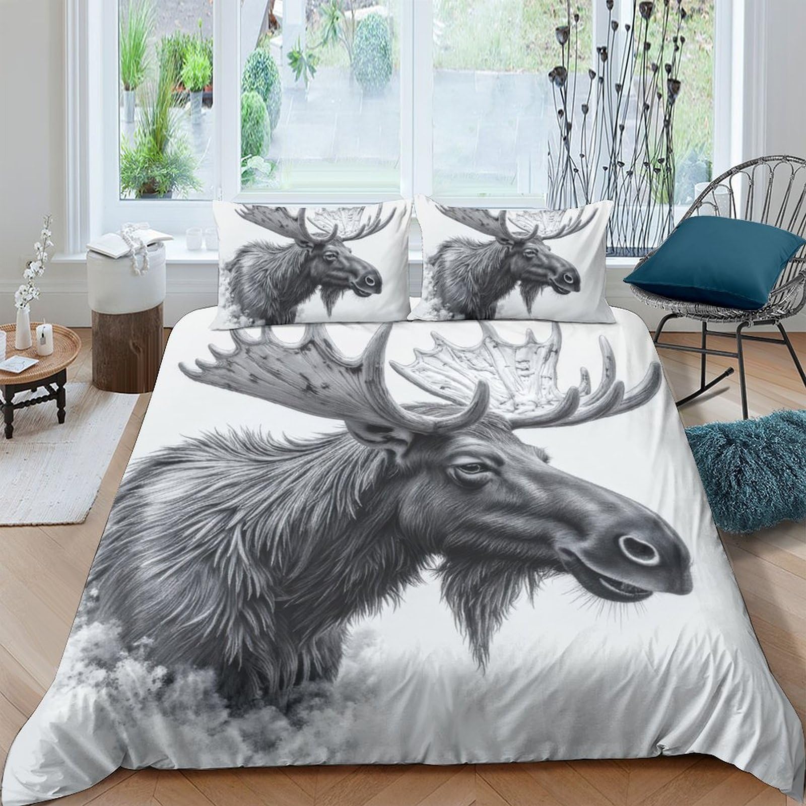 Ctjqhvkz Style-1 3D Printed Moose Forest Fitted Sheet Microfiber Non-Slip Bed Cover For Bedroom Guest Room Mattress Protection Single（135X200cm）