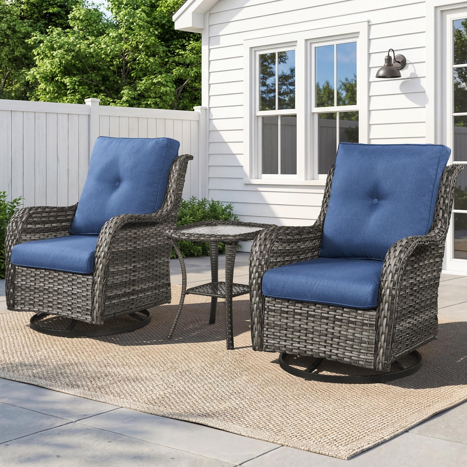 Belord Patio Wicker Chairs Swivel Rocker with Rattan Side Table