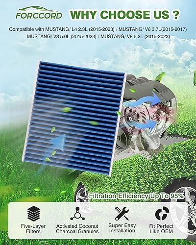 Miniatura 2 de Paquete de 2 filtros de aire para cabina Compatible con FORD MUSTANG 2023 2022 2021 2020 2019 2018 2017 2016 2015 Filtro de aire para cabina de