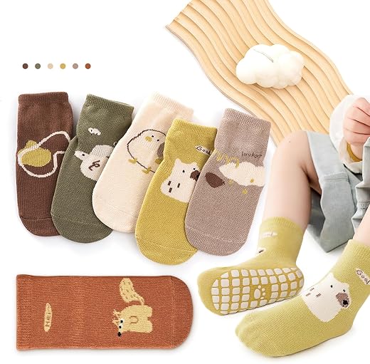 6 Pairs Very Durable Baby Socks Set for 1-3 Years | Pill-Resistant Non-Slip Grip Socks for Girls and Boys, Ultra-Soft Comb...