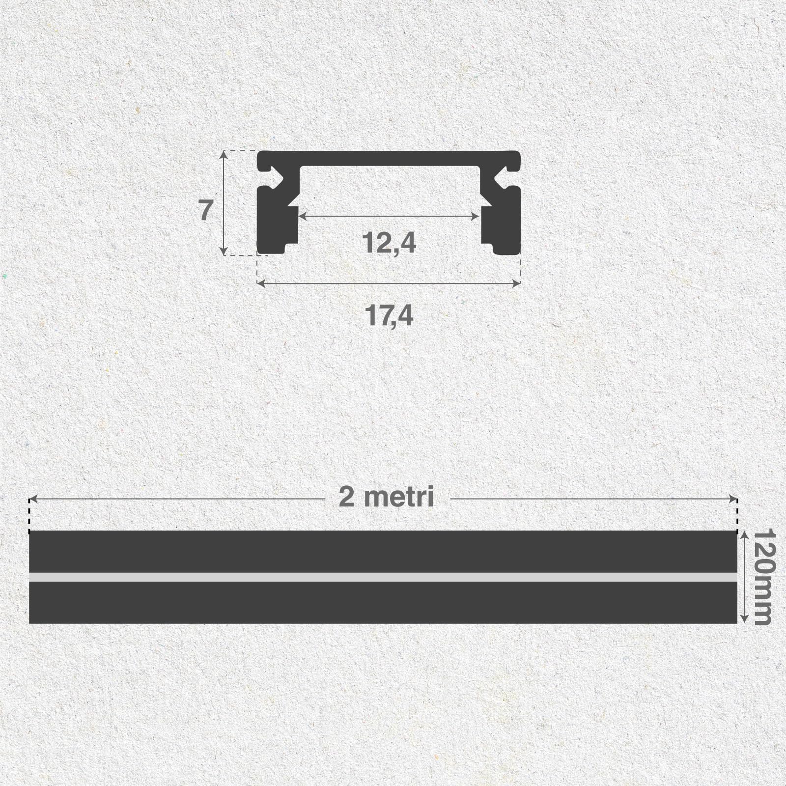 Eurocali Profilo Alluminio per Strisce LED Integrato nel Cartongesso - spessore 12,5mm - Facile da Montare - Gomma di Protezione Stuccatura - Conf. da 5 pezzi 2mt x 12cm