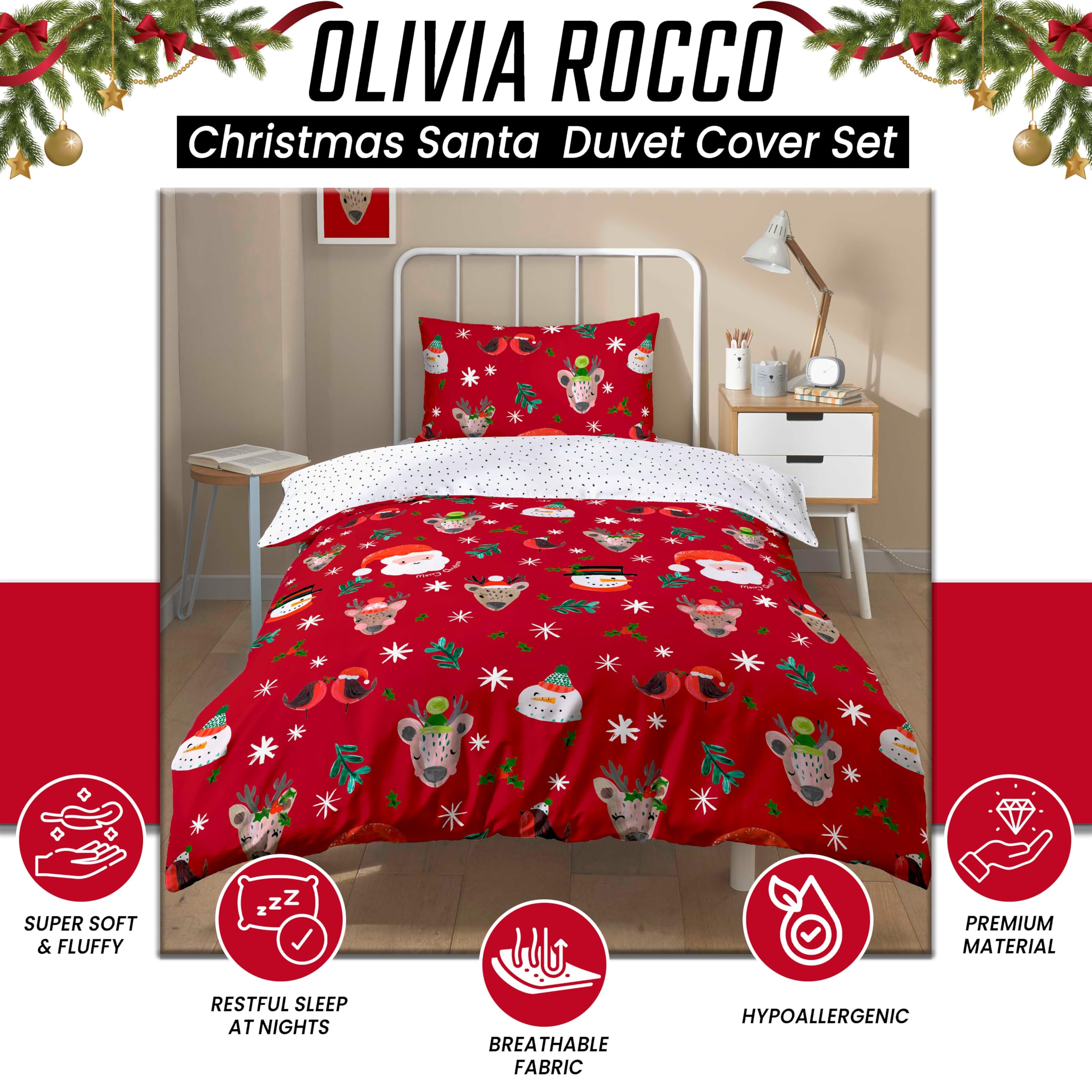 Olivia Rocco Christmas Santa & Friends Duvet Cover Set Festive Holiday Bedding with Santa Claus Comforter Quilt Covers Xmas Bed Set including Pillowcases - Image 2