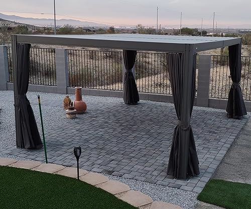 Miniatura 9 de Domi - Pergola con listones de 12 x 16 pies, pérgola de aluminio para exteriores con techo ajustable, cortinas y red, cenador de tapa dura para