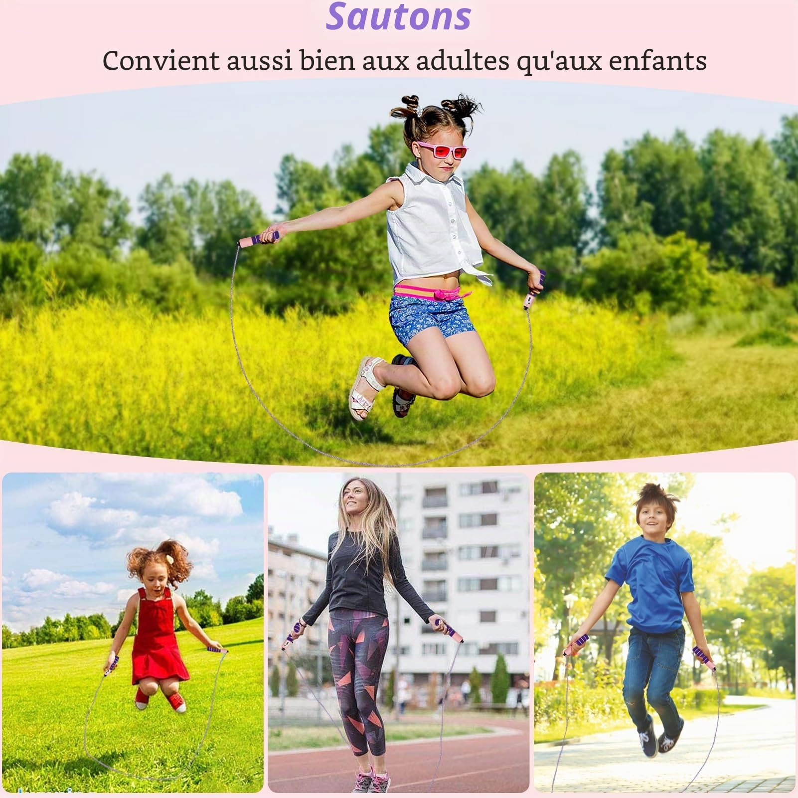 Corde à sauter pour enfants et sport avec compteur, poignées en mousse confortables - Corde de fitness