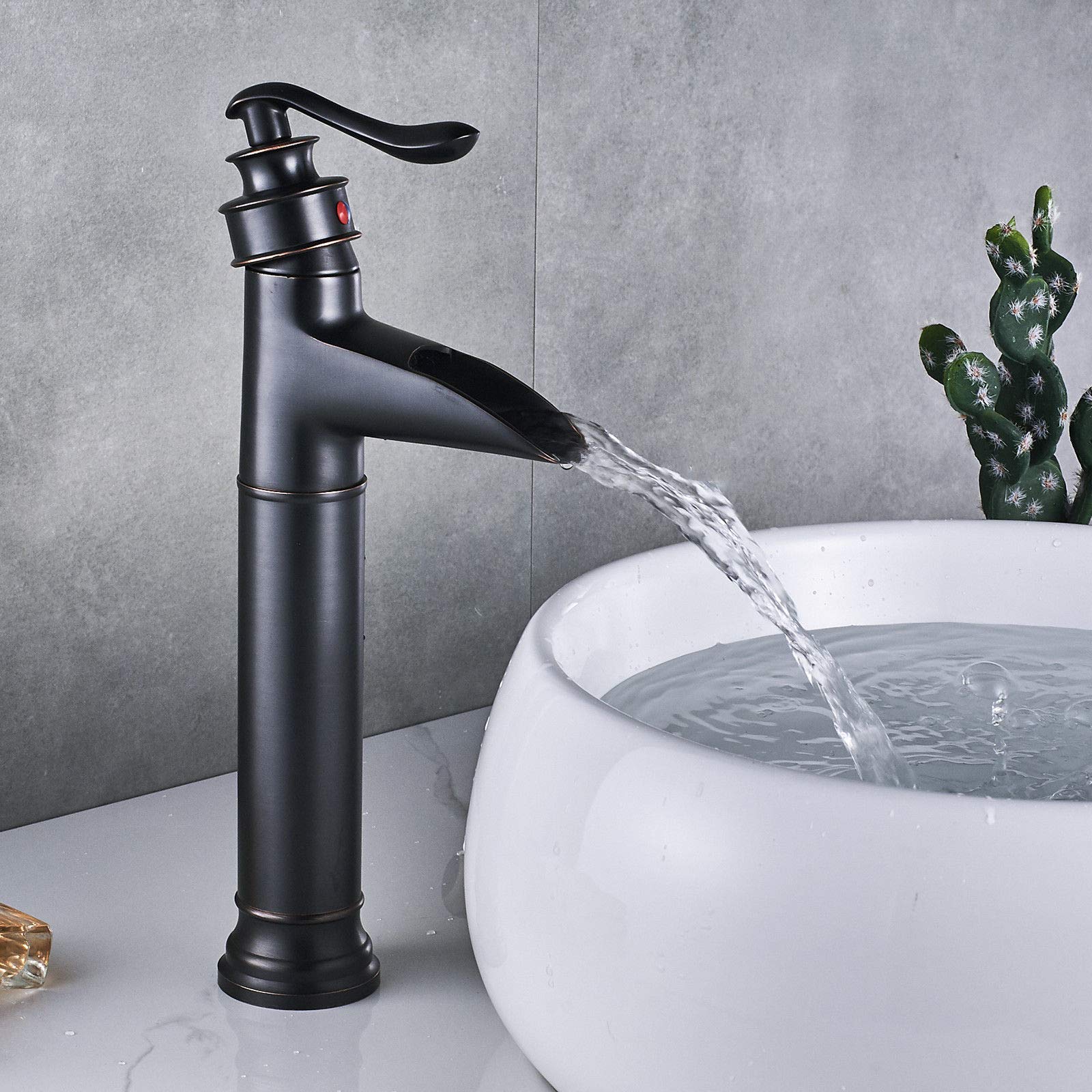 Black Waterfall Bathroom Sink Faucet Brass + Automatic Pop-up with Overflow, High Mixer Tap for Bathroom Sink Mixer Tap