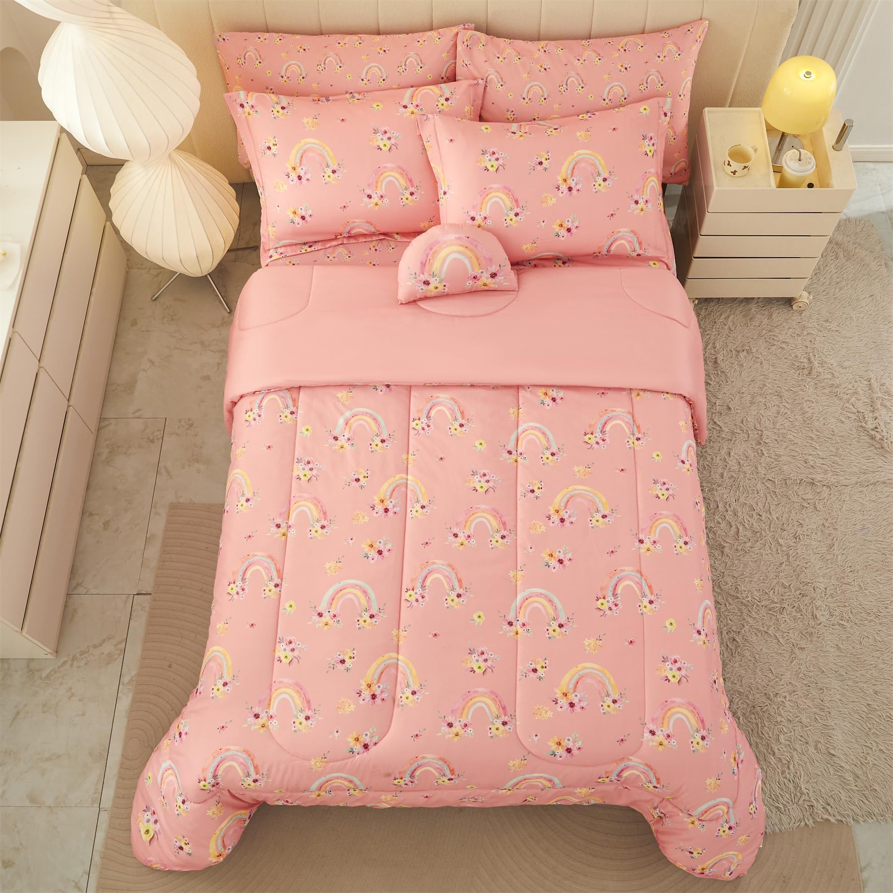 Erosebridal Juego De Edredón De Arcoíris Para Niños, Edredón De Plumón De Nube De Dibujos Animados, Tamaño King, Juego De Ropa De Cama Kawaii Arcoíris Para Niñas, Niños, Adolescentes Y Mujeres