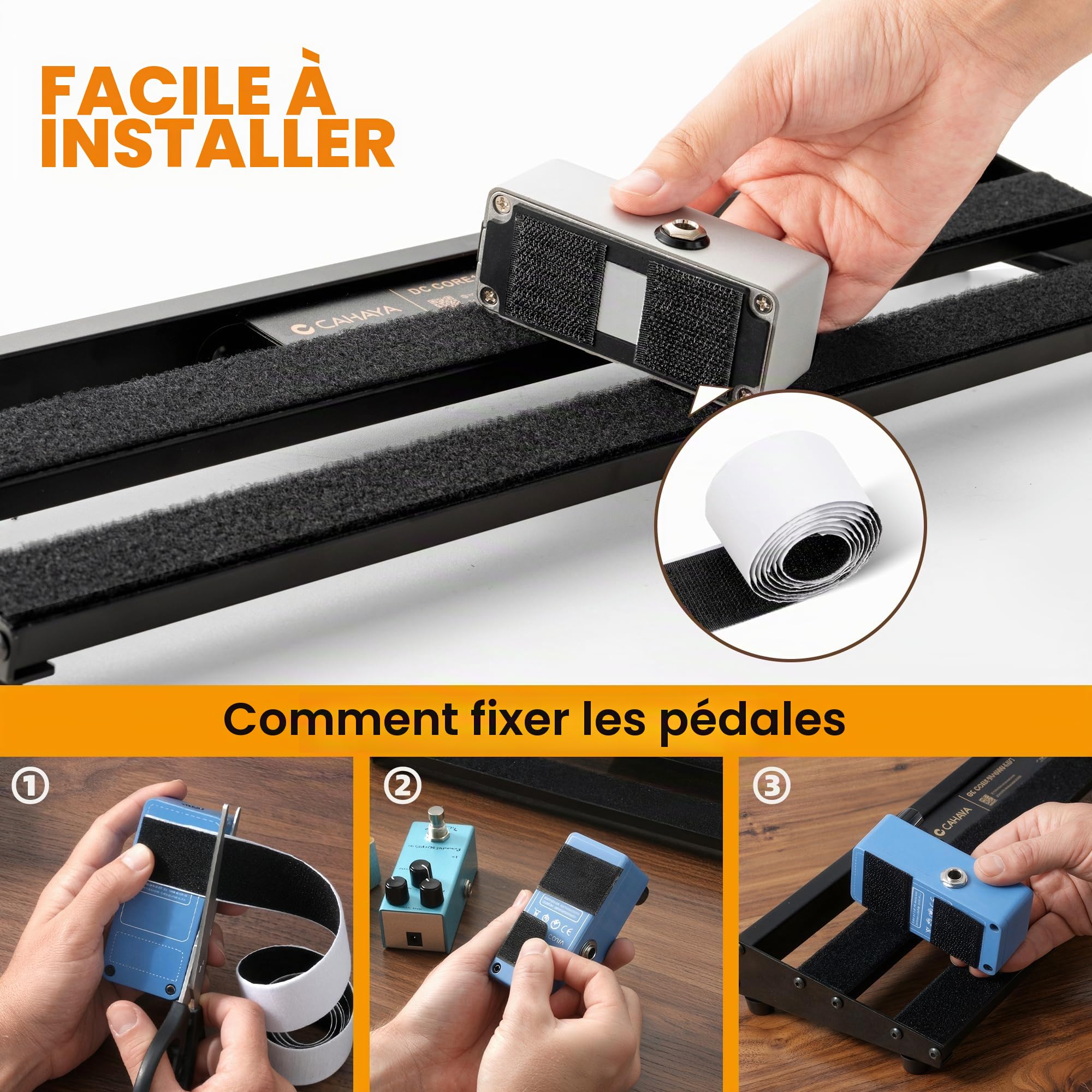 CAHAYA Pédalier Guitare Alimentation Compacte - Pedalboard Léger en Alliage d’Aluminium avec Alimentation Intégrée, Câbles DC, Sortie USB, Sac de Transport et Adaptateur 49x13cm 0,86kg