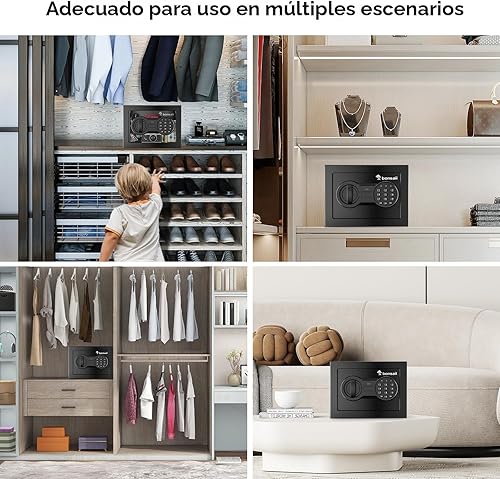Miniatura 7 de Bonsaii Caja de seguridad con teclado electrónico, caja de seguridad de acero con llave, 0.23 pies cúbicos, 9.06 pulgadas de ancho x 6.69 pulgadas