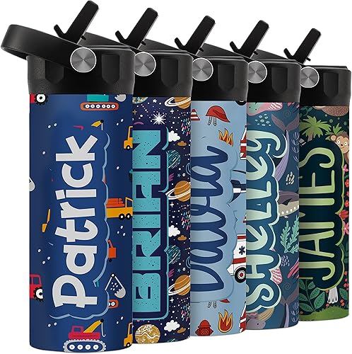 Botella de agua personalizada para niños, 14 onzas, 14 opciones de diseño, botella de agua personalizada para niños, regalos de fin de año escolar,