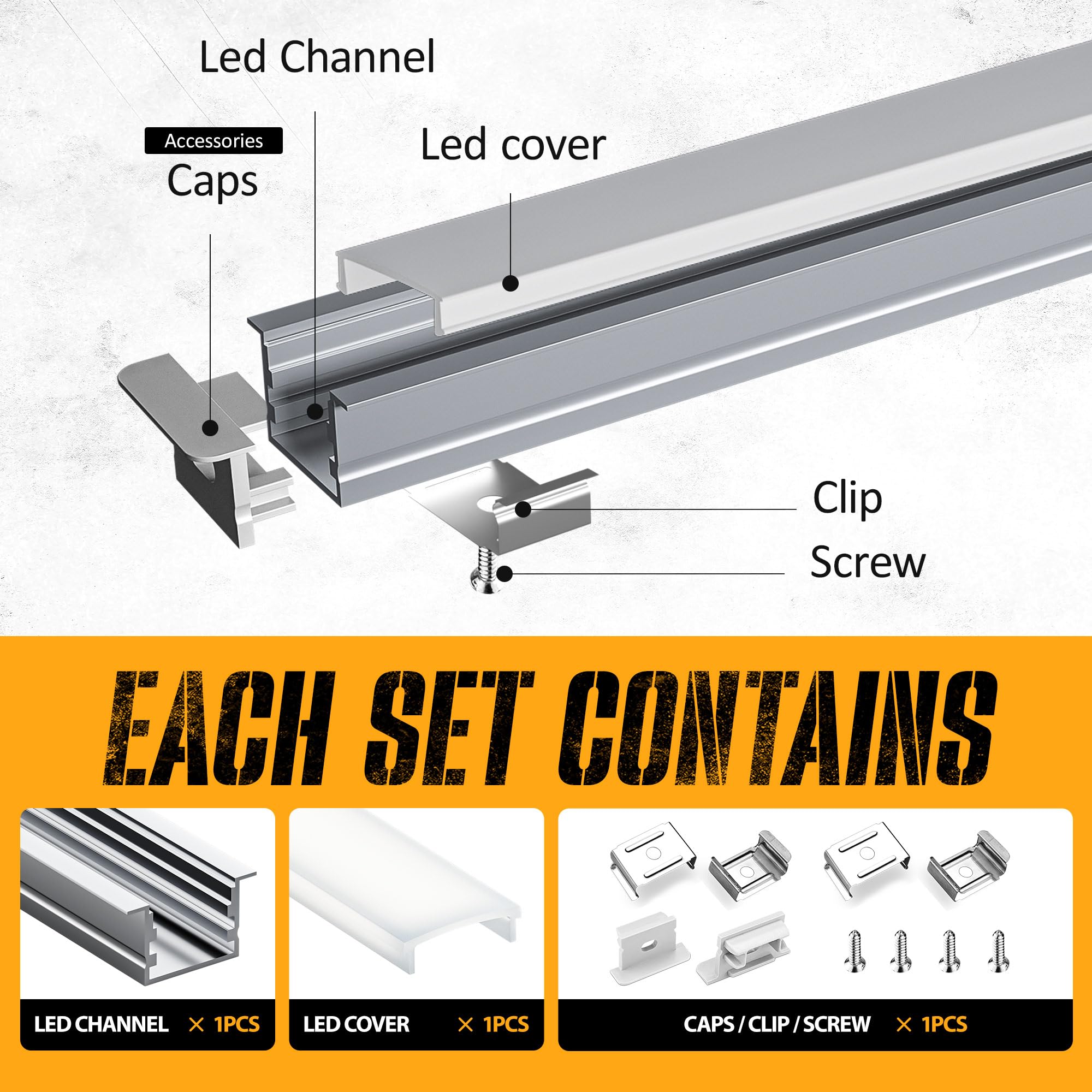 5 x Profili in Alluminio da 2 m (Totale 10 m) per Strisce LED, Canalina LED e Diffusore Striscia LED, con Tappi e Clip di Montaggio, Max Striscia LED 15 mm - Dimensione 27.2 x 15 mm (5*2M=10M)