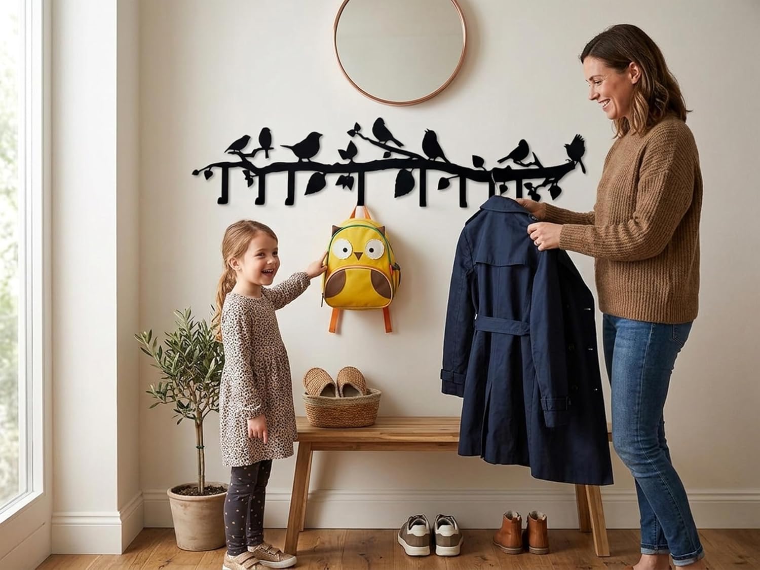 DEKADRON Birds on Branch Metal Coat Rack, Wall-Mounted Coat Rack, Metal Wall Hanger, Wall Mount Hanger, Home Decoration, Hat Rack, Key Rack, Entryway Coat Hooks, Metal Rack (*31" W x 7" H / 80x17cm)
