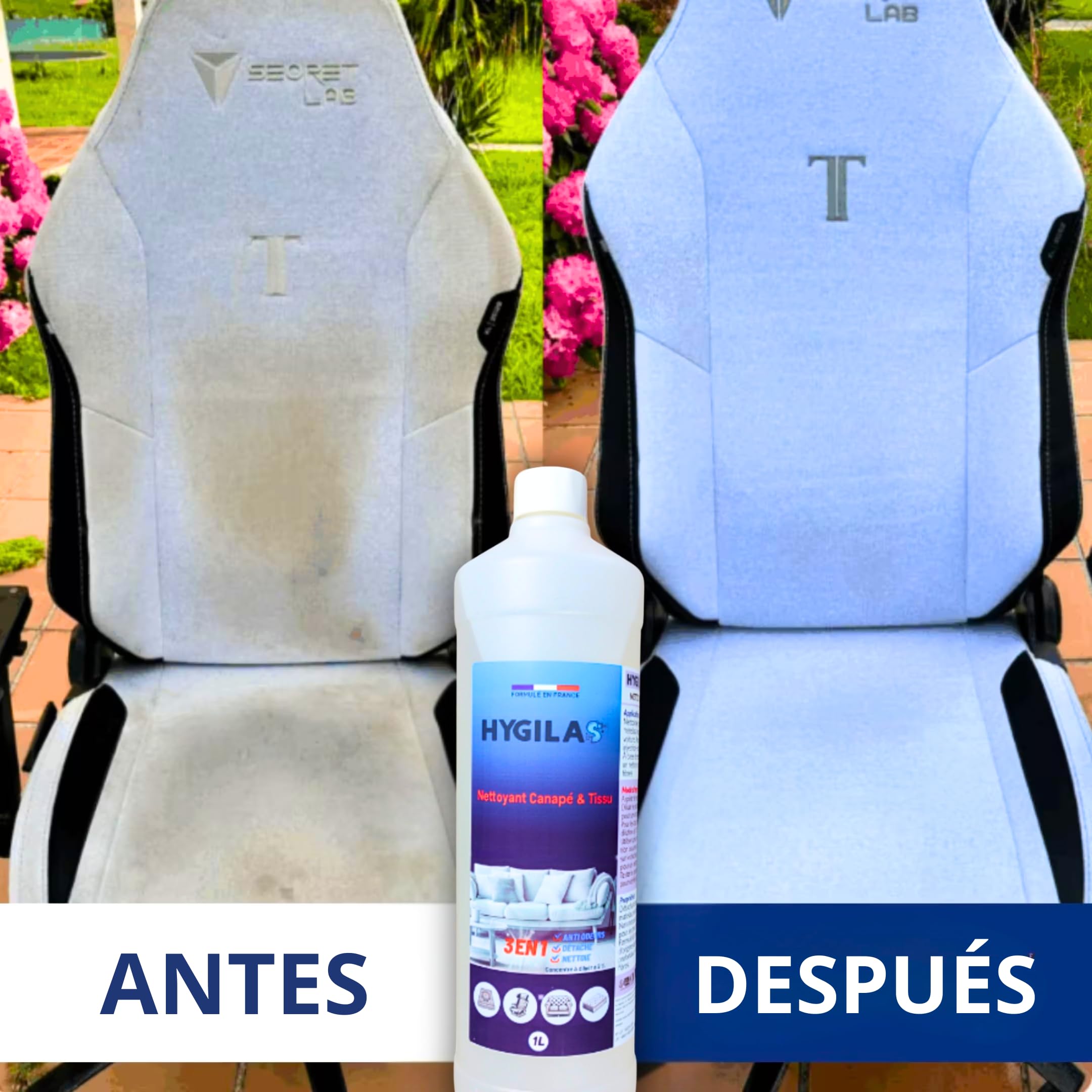 HYGILAS Limpiador de Sofás y Tejidos Profesional 1L - Concentrado para Diluir - Compatible con Inyección/Extracción y Máquinas de Limpieza - Colchones, Alfombras, Moquetas y Tapicería
