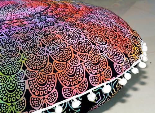Miniatura 8 de CRAFT KALA Almohadas de suelo de meditación con mandala de 22 pulgadas para adultos con asiento redondo bohemio con círculo de algodón para
