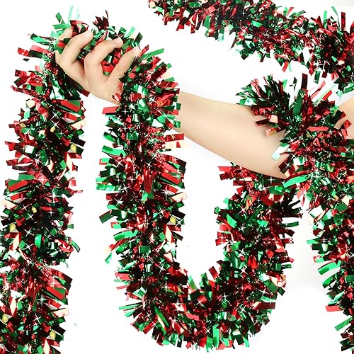 Guirnalda de oropel de Navidad de 50 pies, guirnalda metálica de oropel para decoración de árbol de Navidad, decoración de árbol de Navidad para el