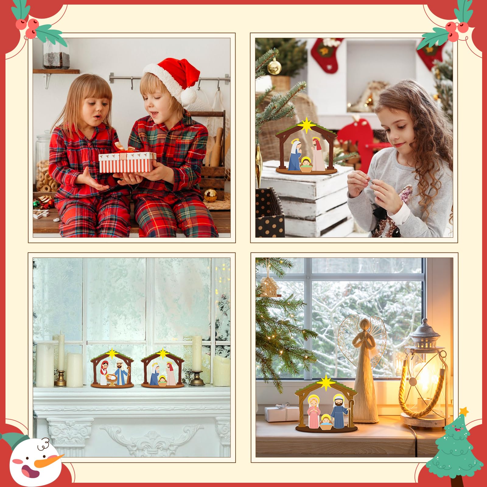 MONCAP 12pz Addobbi Natalizi Gesù Nascita Craft 13.3x3.4x11.6cm Nascita Ornamenti in LegnoDecorazione Natalizia Presepe NascitaDecorazioni Natale Legno-per Addobbi Natale Epifania