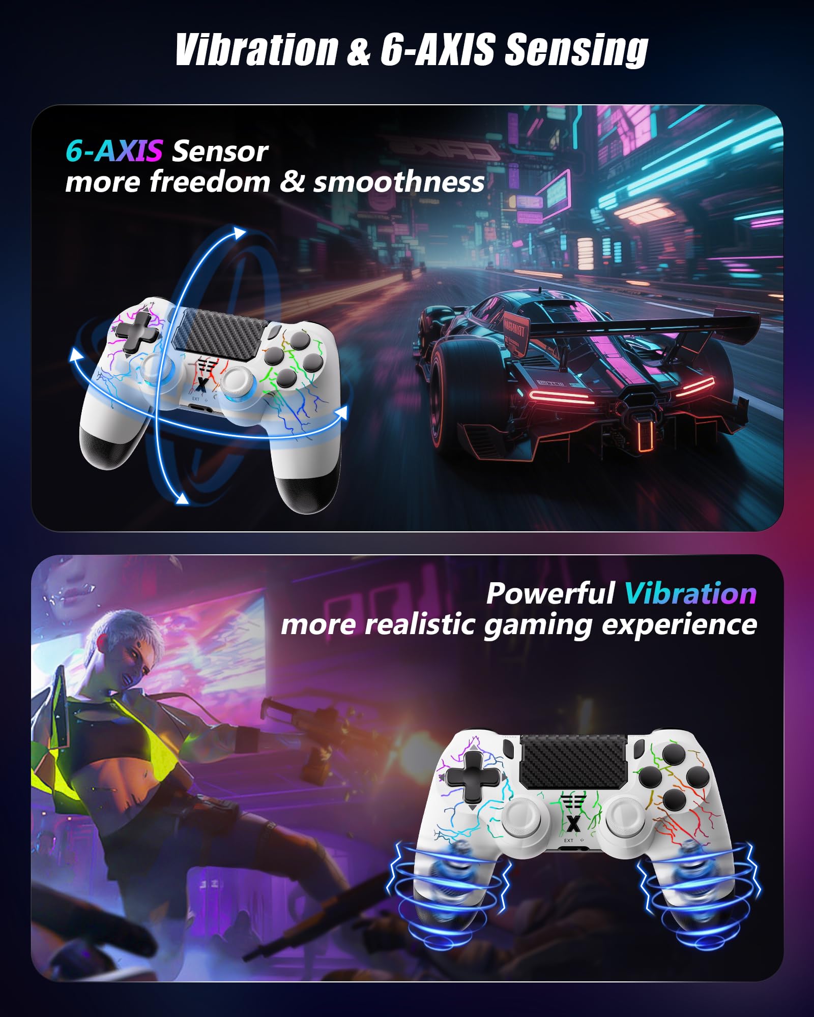 RUIZHI Controller LED Design a Forma di Fulmine, Controller Wireless per Playstation 4 compatibile con PS4/Pro/Slim/PC, con Batteria da 1000 nAh, Cavo USB-C, 1 Pezzo, Bianco