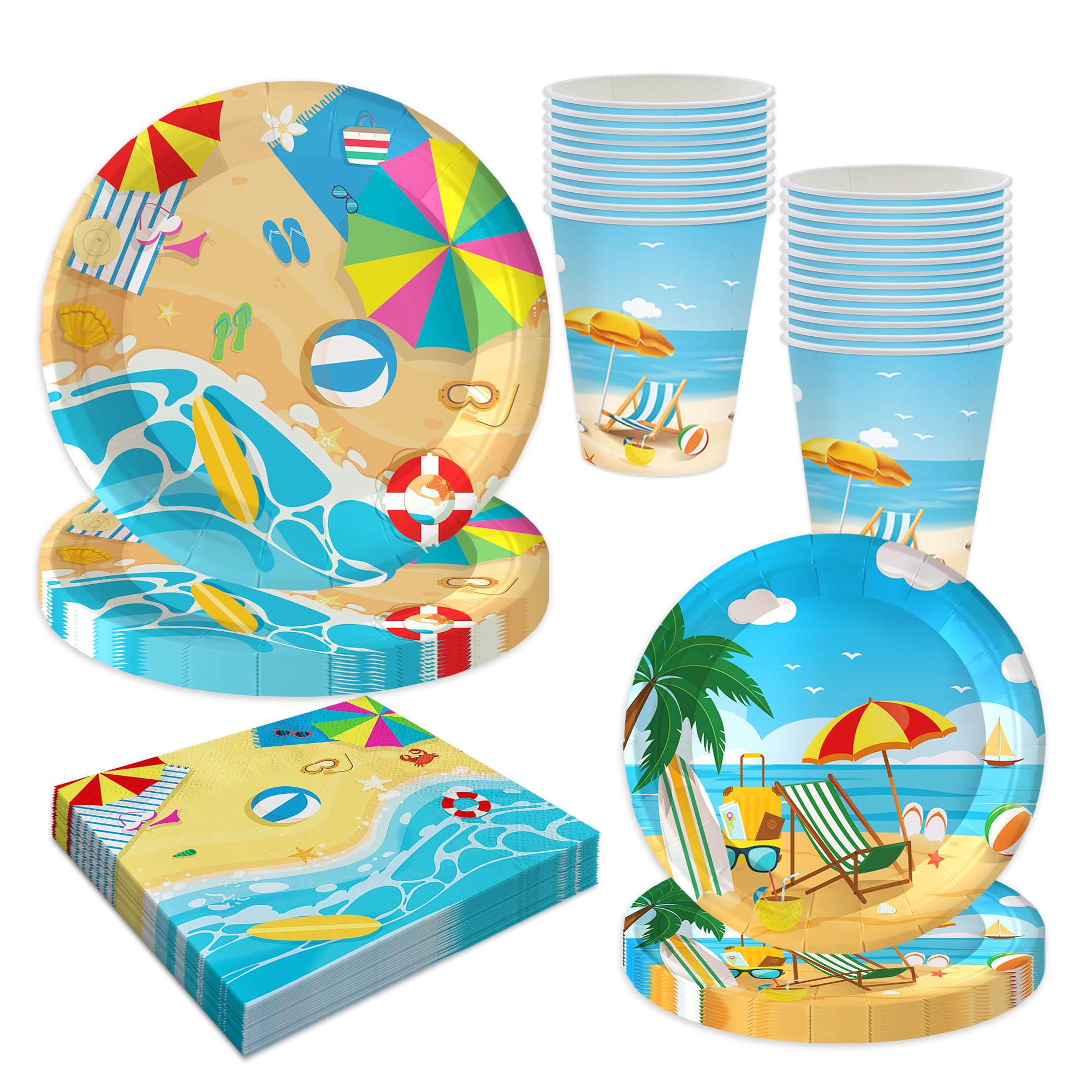 Photo 1 of ** Two Pack ** Oigco 96PCS Beach Party Supplies Summer Pool Plates Napkins Cups Tableware Set for Beach Birthday Party Decorations 24 Guests