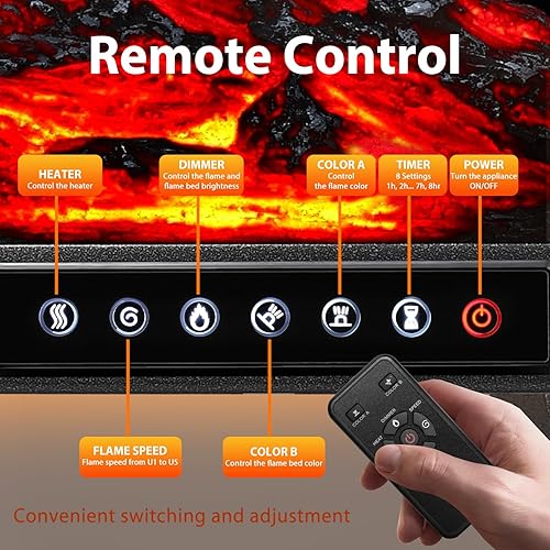 Miniatura 8 de ZAFRO Calentador eléctrico de chimenea de 24 pulgadas, 5100 BTU independiente con control remoto y temporizador, color de llama ajustable, 500 W1500