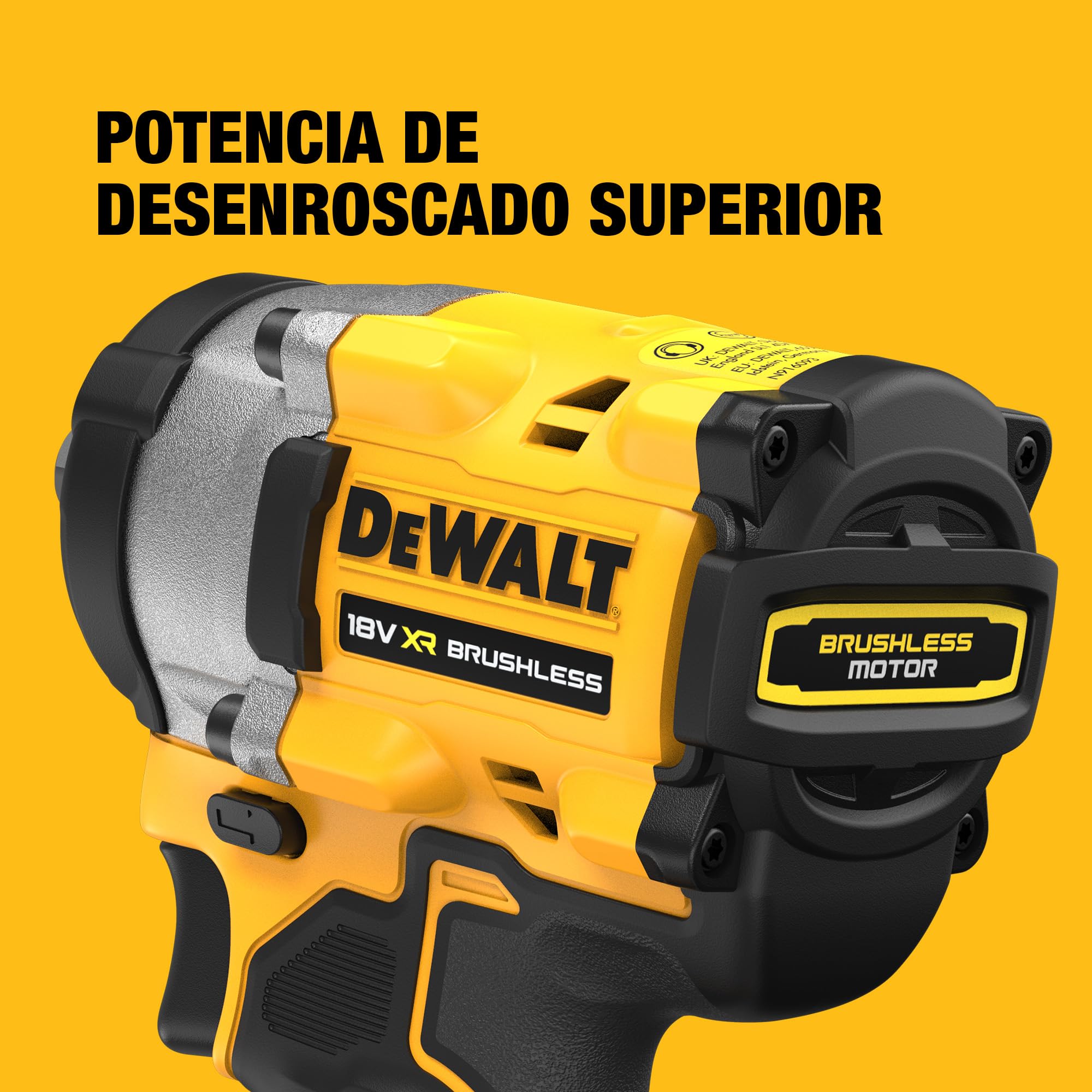 DEWALT Llave de impacto compacta 18V XR Brushless 1/2" con yunque de pasador de retención, solo herramienta, DCF922N-XJ