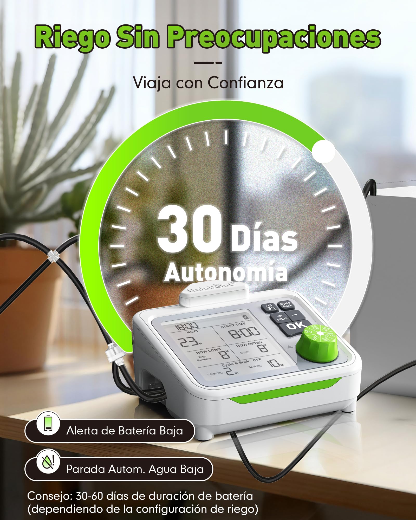 RAINPOINT Sistema de riego automático, riego automático en interiores para 20 plantas en maceta, kit de riego por goteo recargable para plantas de interior, balcón, riego de vacaciones