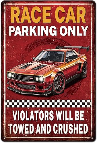 GLOBLELAND Letrero de metal rojo divertido con texto en inglés "Race Car" de 12 x 8 pulgadas, letrero de advertencia vintage, placa de metal de