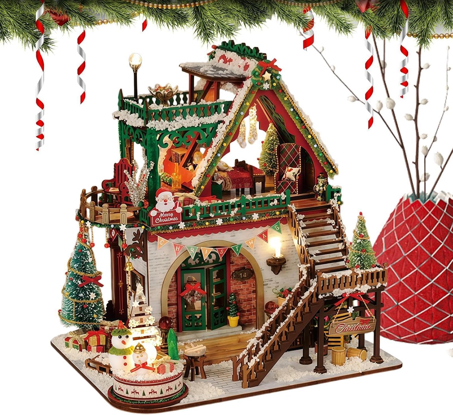 DIY Christmas Miniature House - Holiday Art Craft Kit with Assembly Project