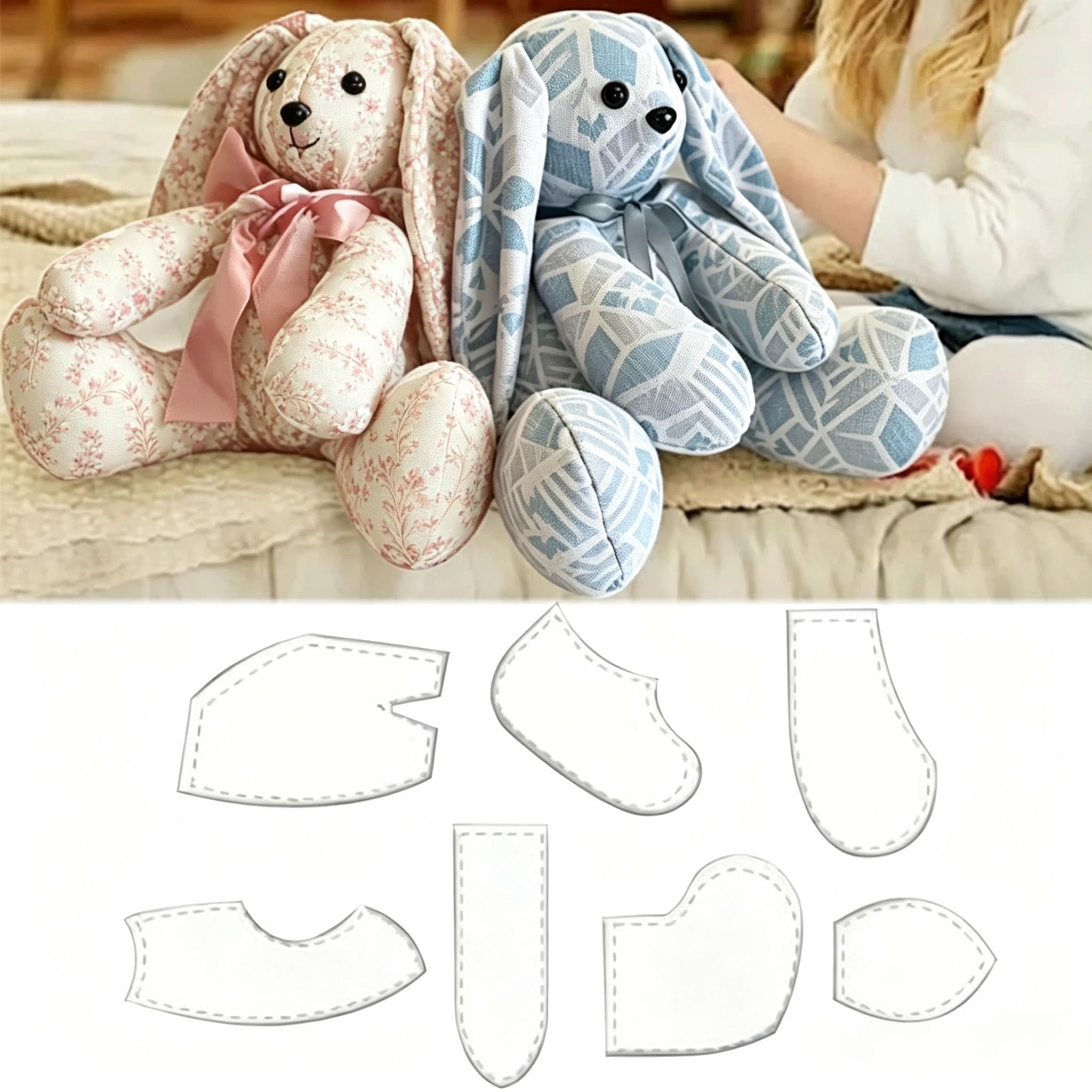 Photo 1 of Ualsvuyt 7PCS Memory Bunny Sewing Patterns Template Set, 12 inch