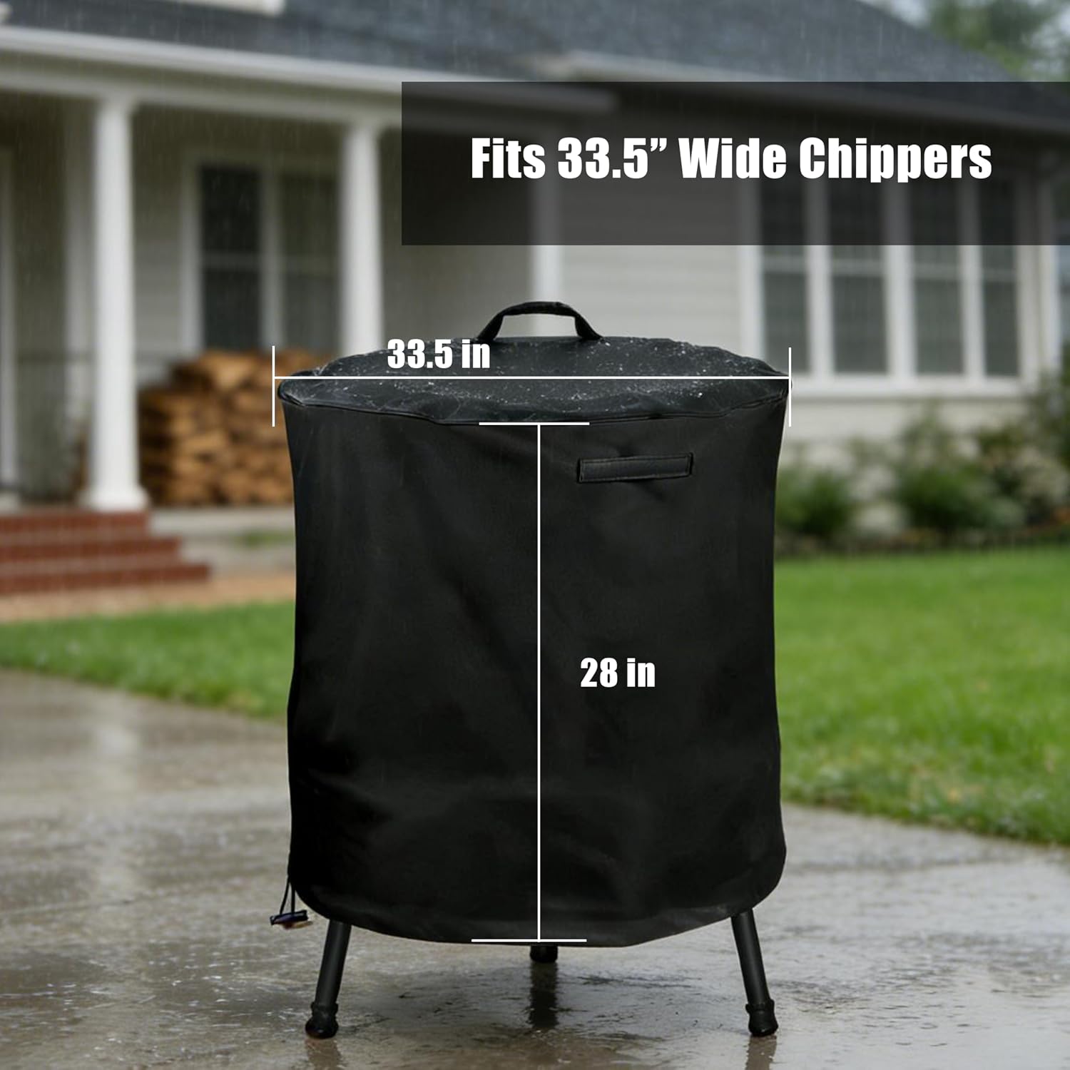 Wood Chipper Cover with Drain Valve, 420D Waterproof Heavy Duty Wood Chipper Shredder Cover, UV & Dust Protection for Compact Electric Mulcher, Fits Chippers up to 33.5” Wide image 5