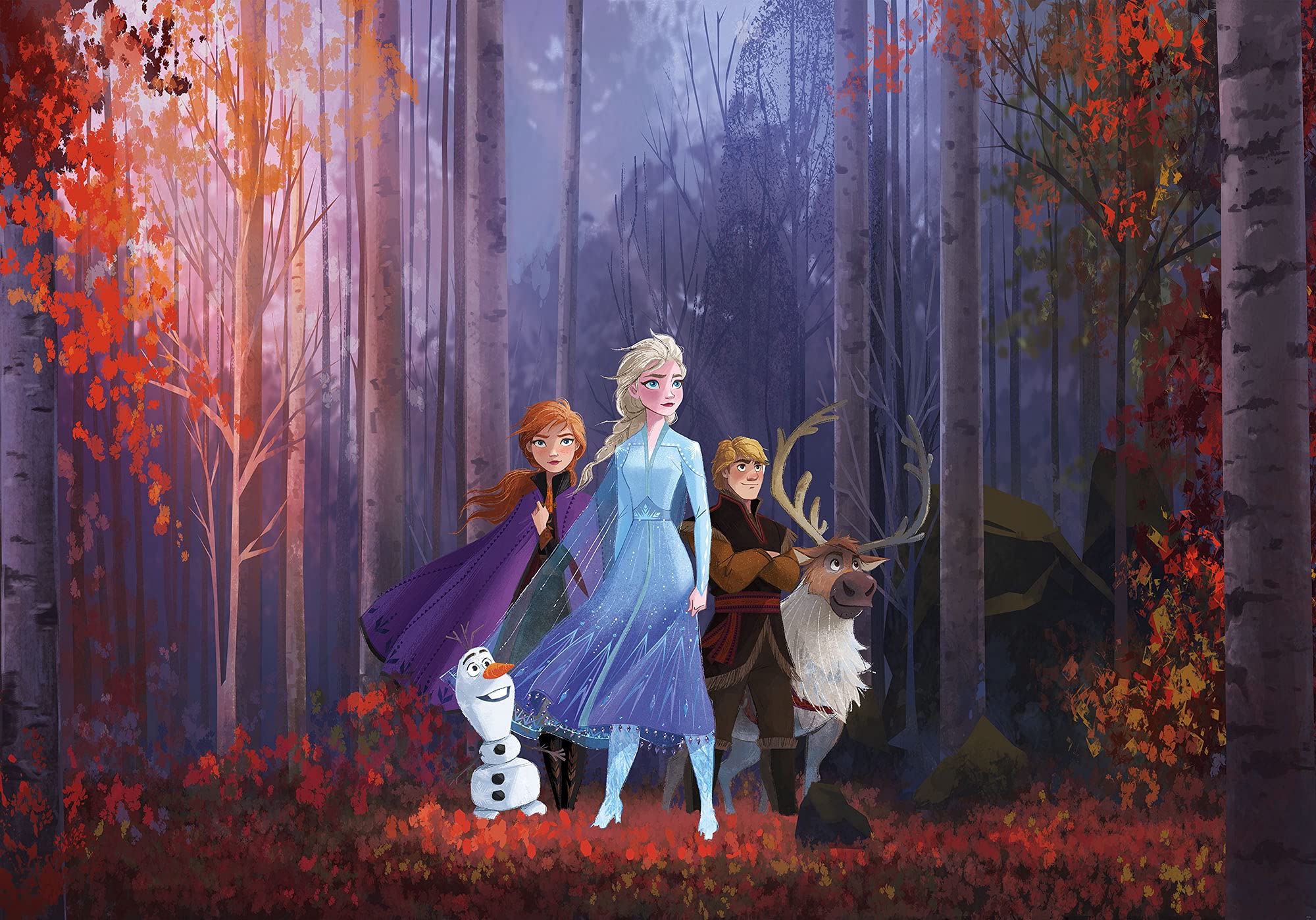 Komar Disney Vlies Fototapete - Frozen Autumn Glade - Größe: 400 x 280 cm (Breite x Höhe) - Kinderzimmer, Tapete, Prinzessin, Anna, Elsa, Die Eiskönigin - IADX8-005