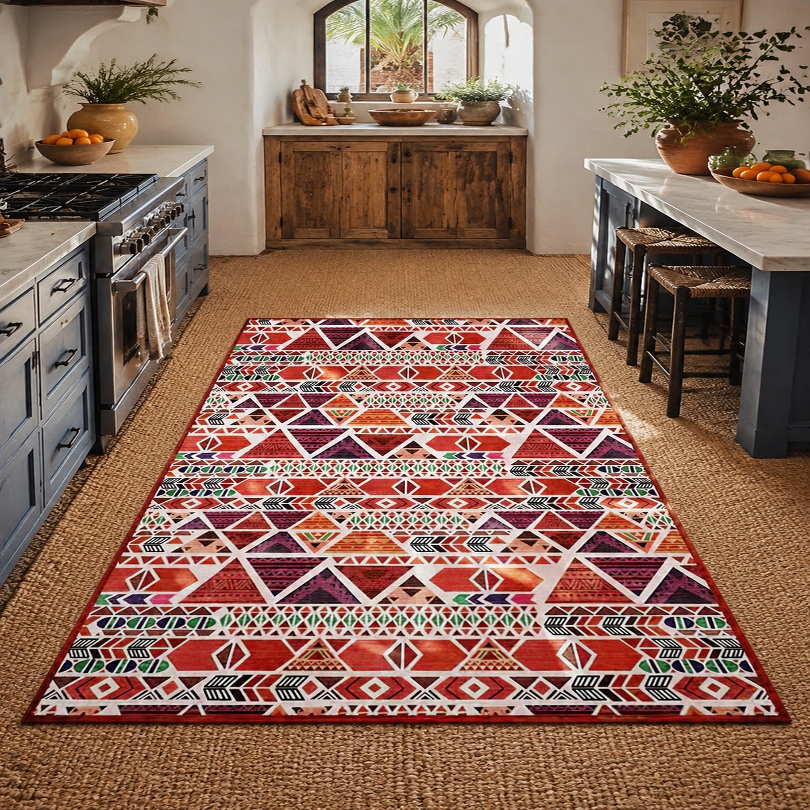 Tappeti di zona, 200 x 240 cm, Geometrico Rosso Viola Verde Nero Bianco Arancione, Rugs Casa Decorazioni Interni Salotto Camera Grandi Soggiorno,
