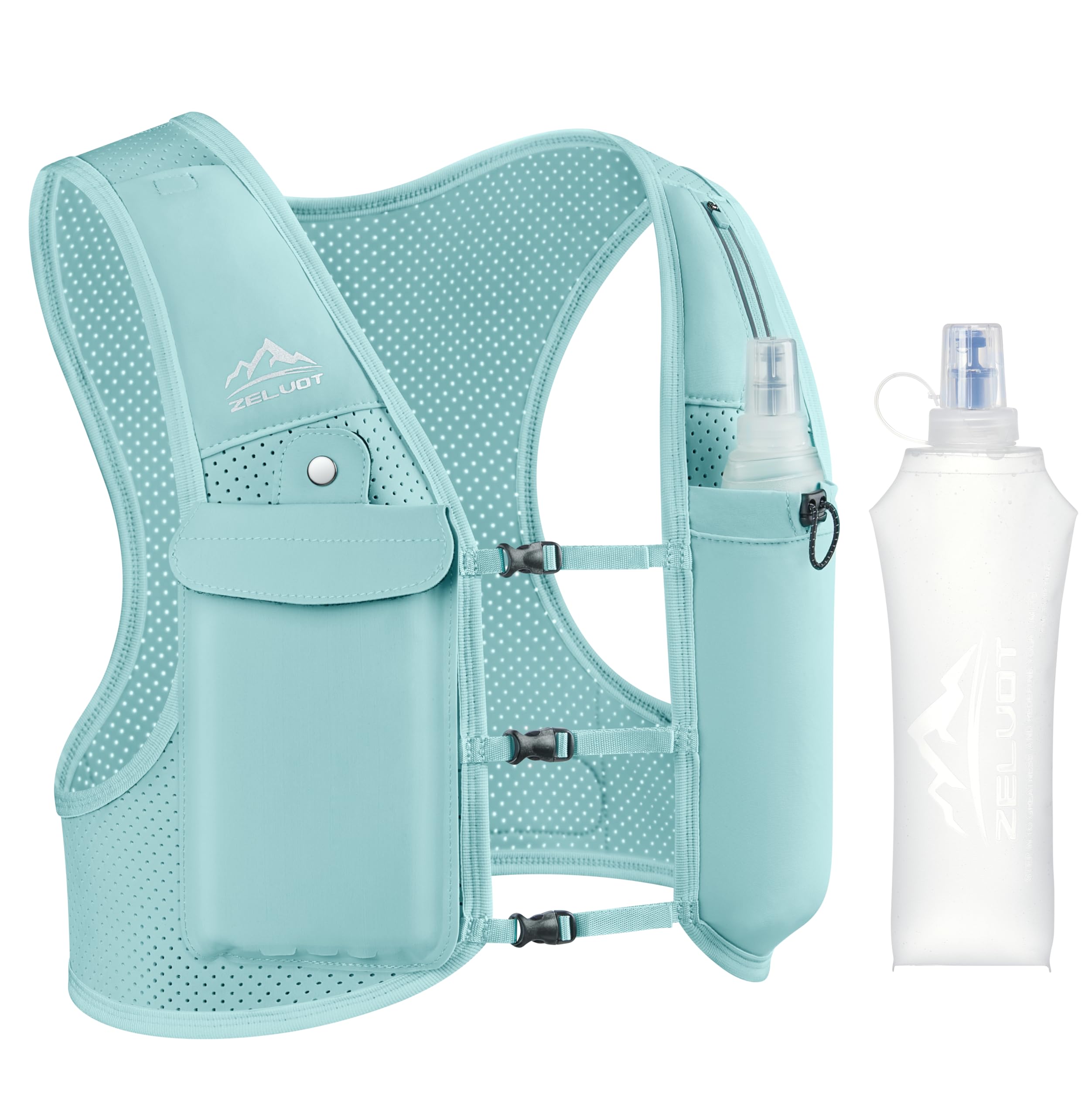 Zelvot Laufweste Damen und Herren, Trinkweste Laufen mit 500ml Trinkflasche | Touchscreen-Handytasche, Leicht, Verstellbare, Trinkrucksack mit Reflektierenden Streifen, für Marathon, Wandern, Radfahren