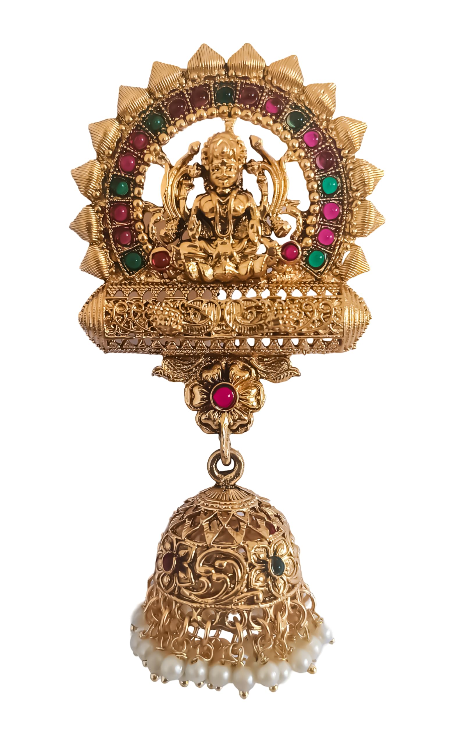 generic Traditional South Indian Gold-Plated Jada Billai Hair Accessories With goddess lakshmi petern green and red stone-studd jewellery for gorls womens-picture-9