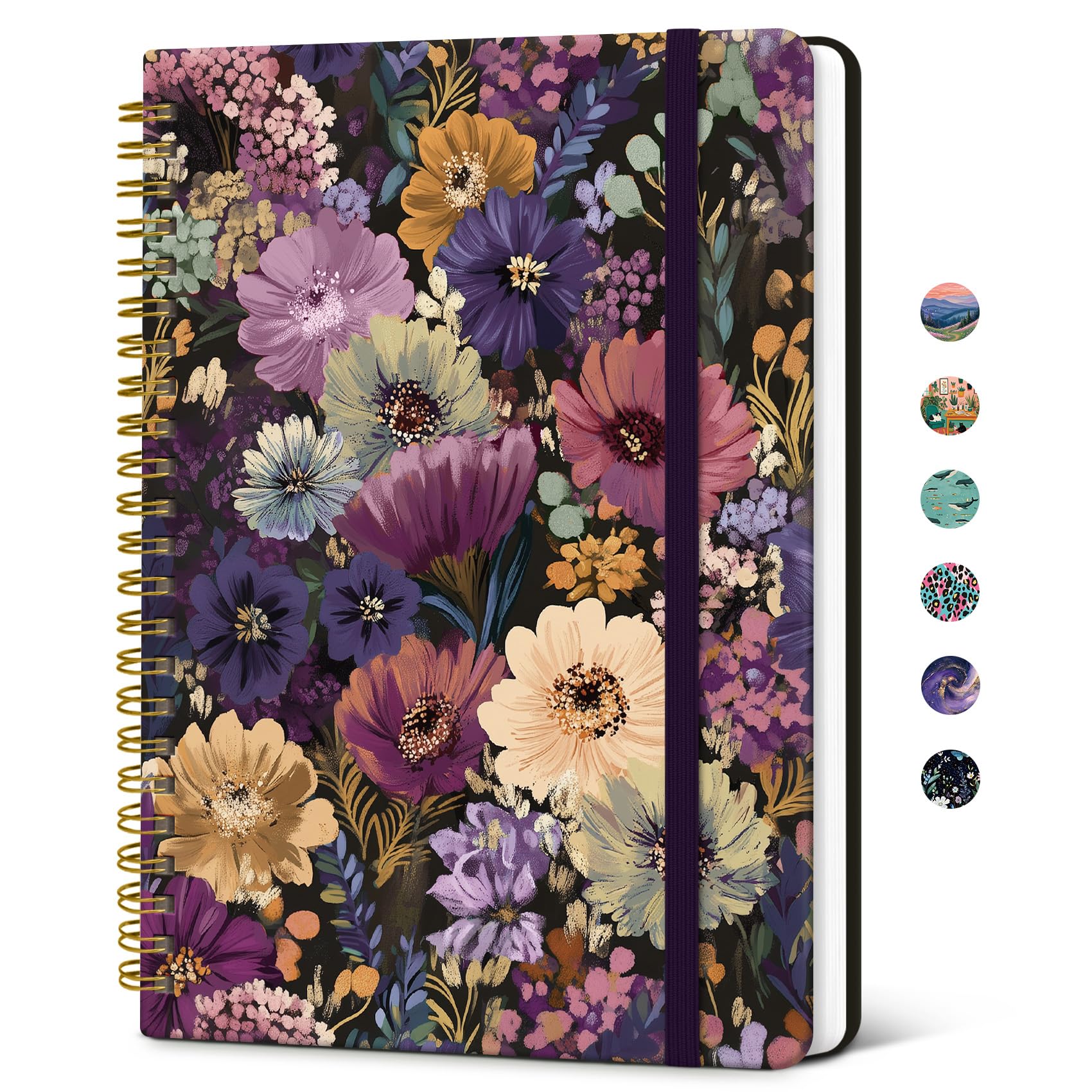 Taja Taccuino a spirale a righe per donne, quaderno a righe con copertina rigida per lavoro e appunti, grazioso diario A5 per scrivere, 140 pagine, colore: Midnight Bloom
